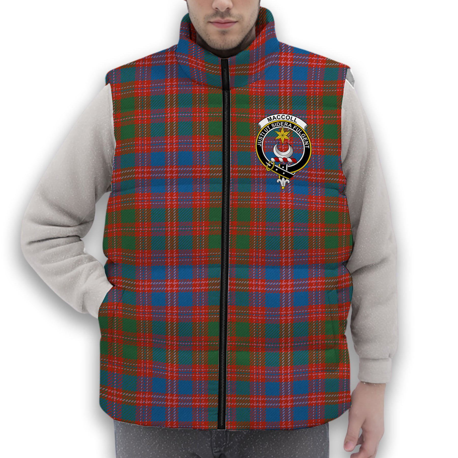 ScotsTee Shop Scottish MacColl Old Ancient Crest Tartan Puffer Vest Winter White Duck Down Vest Sleeveless