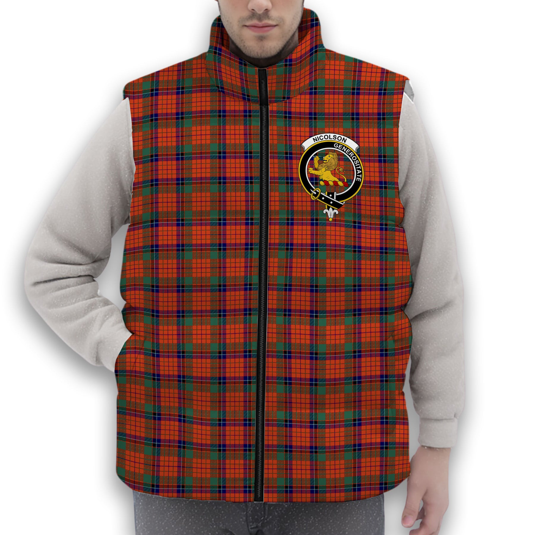 ScotsTee Shop Scottish Nicolson Ancient Crest Tartan Puffer Vest Winter White Duck Down Vest Sleeveless