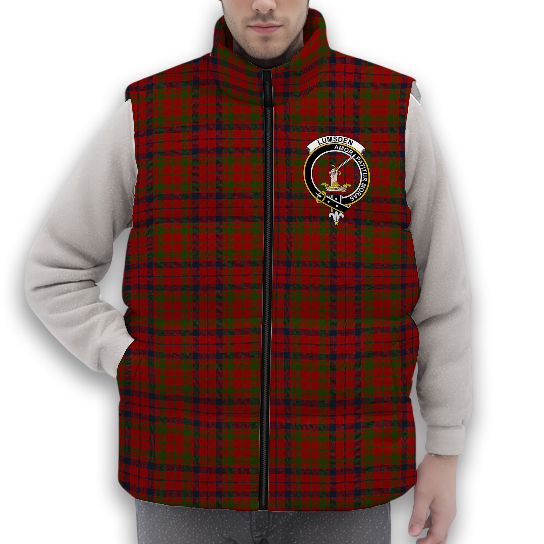 ScotsTee Shop Scottish Lumsden Boghead Crest Tartan Puffer Vest Winter White Duck Down Vest Sleeveless