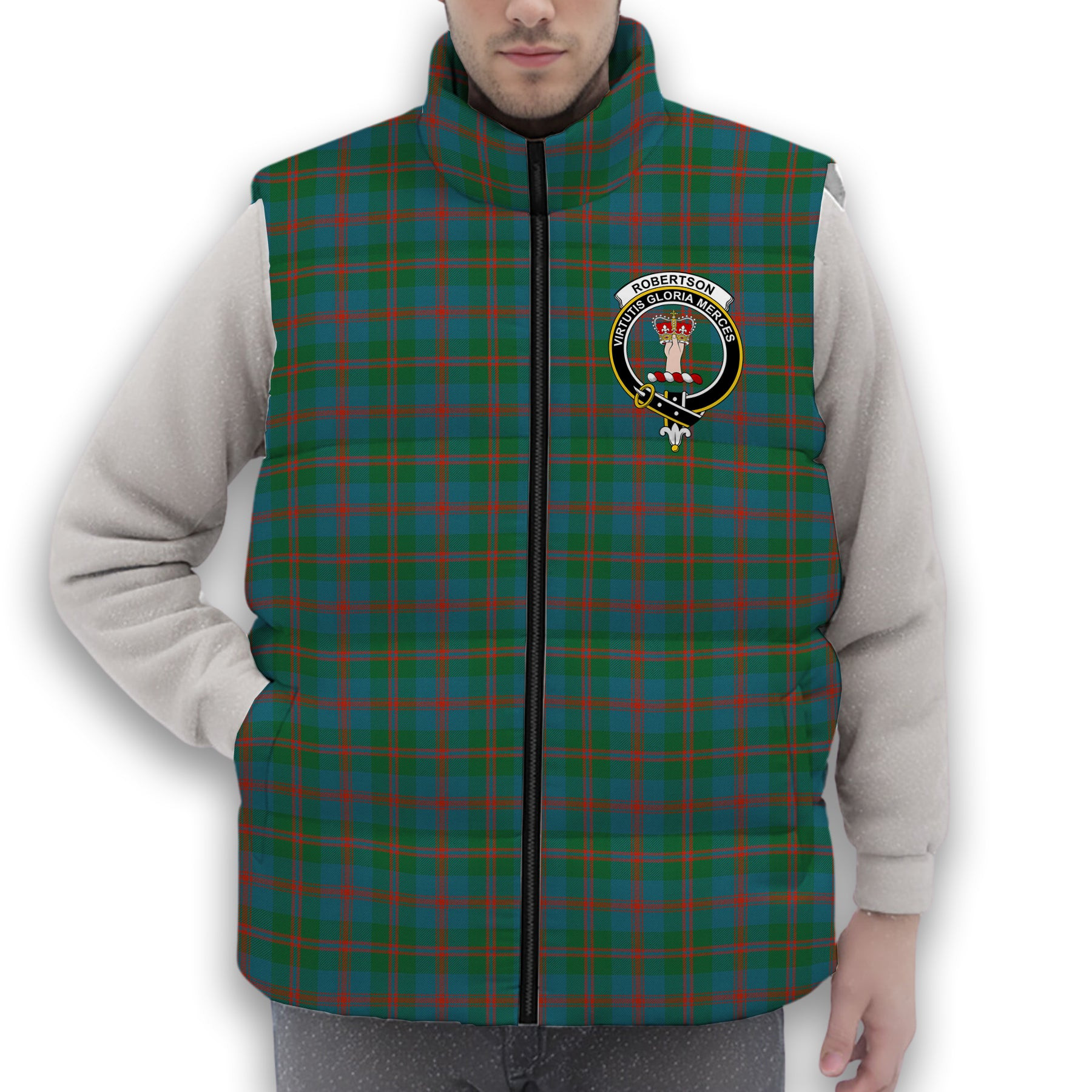 ScotsTee Shop Scottish Robertson of Struan Ancient Crest Tartan Puffer Vest Winter White Duck Down Vest Sleeveless