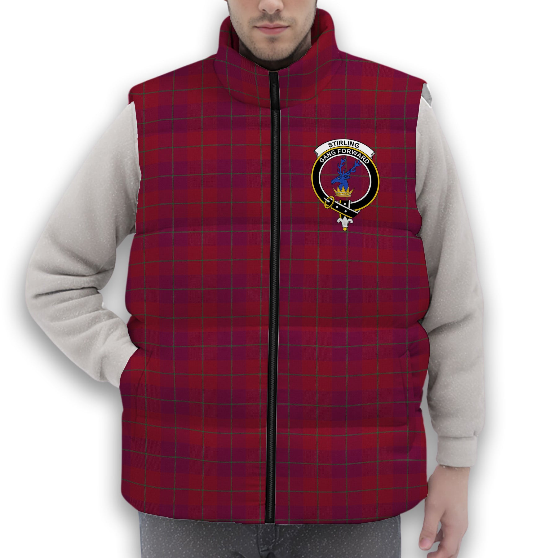 ScotsTee Shop Scottish Stirling of Keir Modern Crest Tartan Puffer Vest Winter White Duck Down Vest Sleeveless