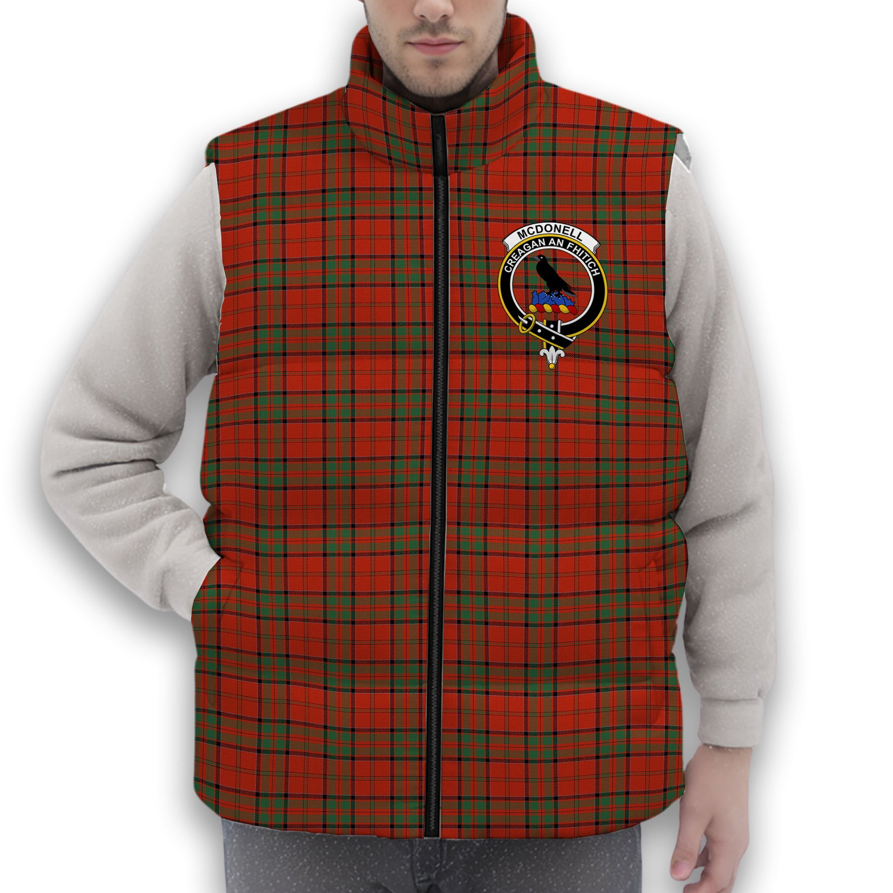 ScotsTee Shop Scottish McDonell of Keppoch Ancient Crest Tartan Puffer Vest Winter White Duck Down Vest Sleeveless