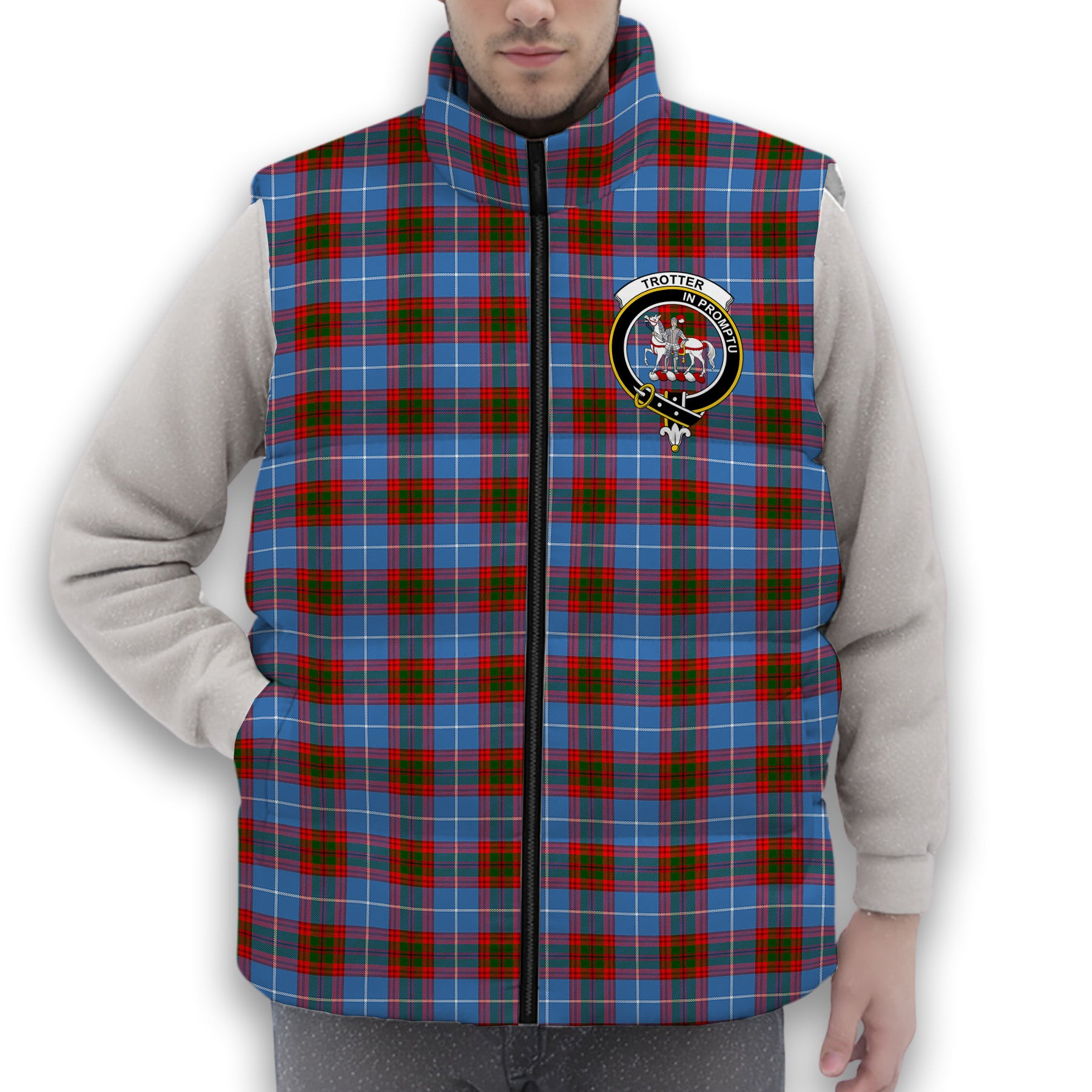 ScotsTee Shop Scottish Trotter Crest Tartan Puffer Vest Winter White Duck Down Vest Sleeveless