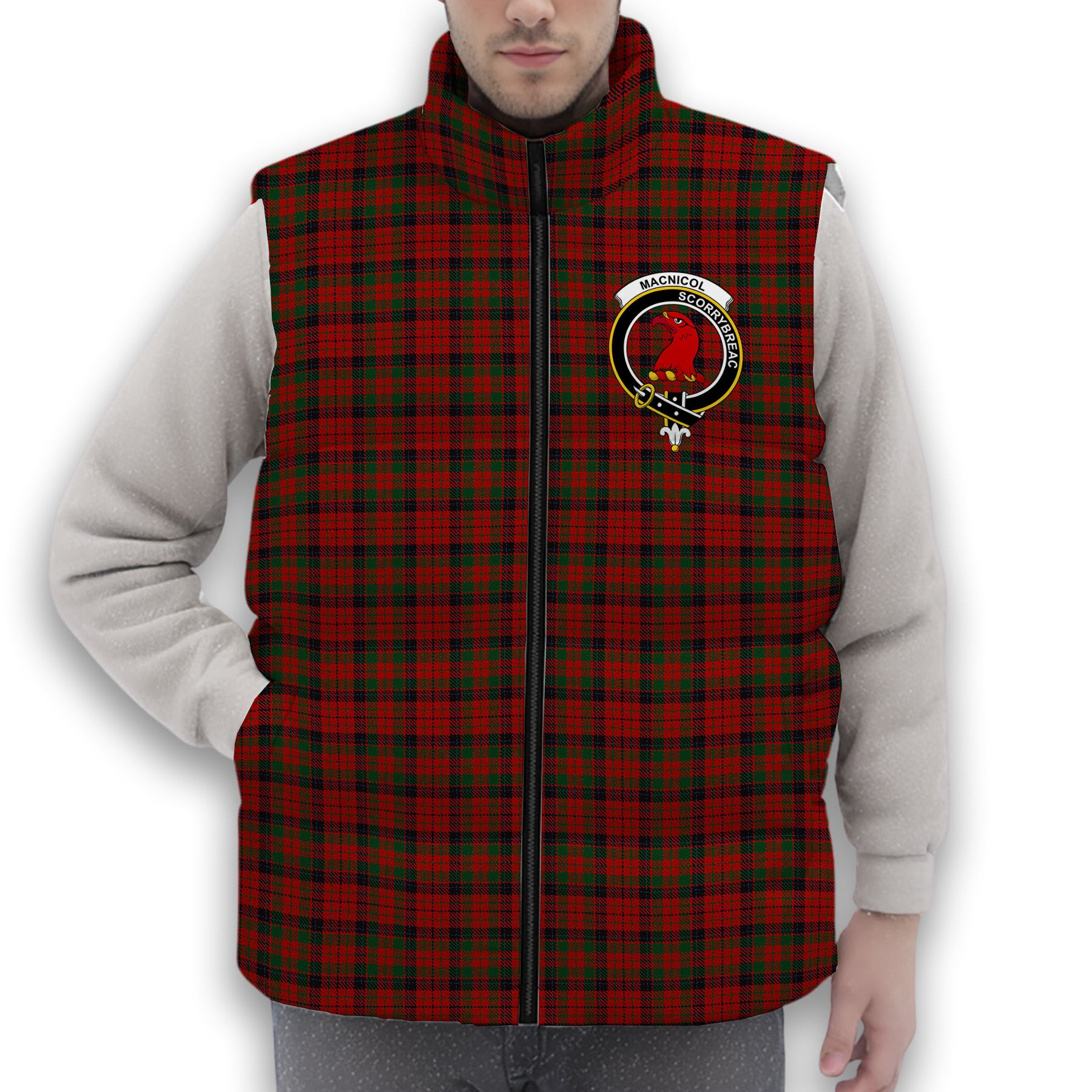 ScotsTee Shop Scottish MacNicol W & A Smith Crest Tartan Puffer Vest Winter White Duck Down Vest Sleeveless