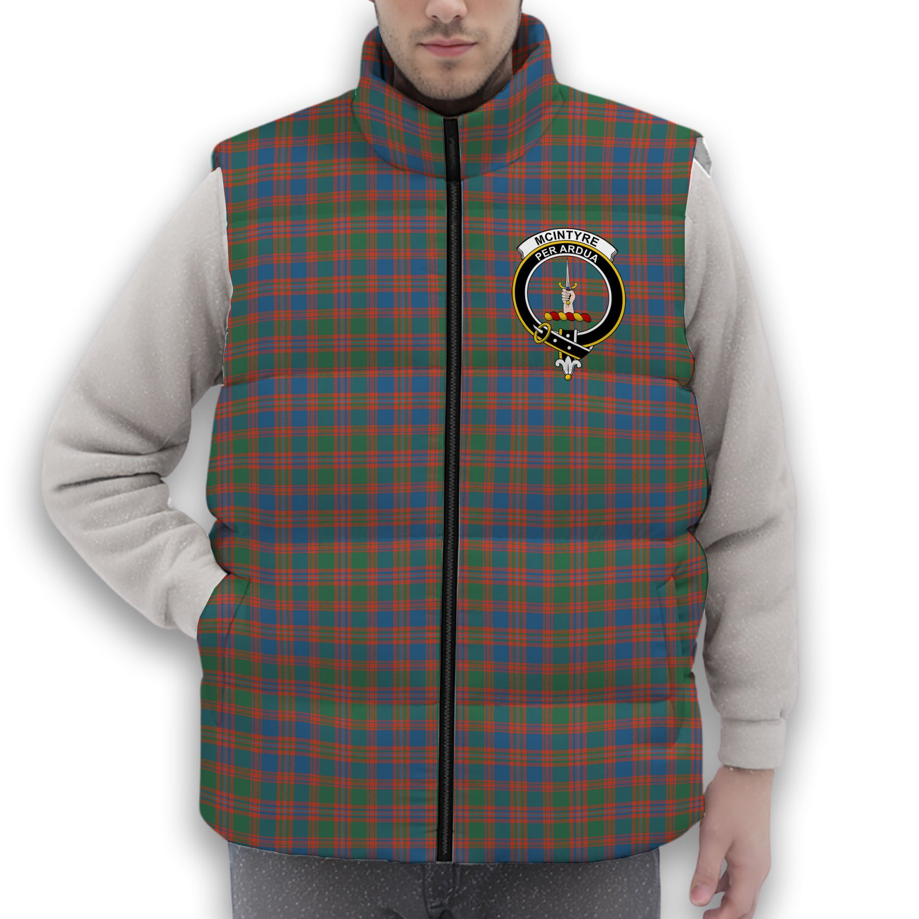 ScotsTee Shop Scottish McIntyre Ancient Crest Tartan Puffer Vest Winter White Duck Down Vest Sleeveless