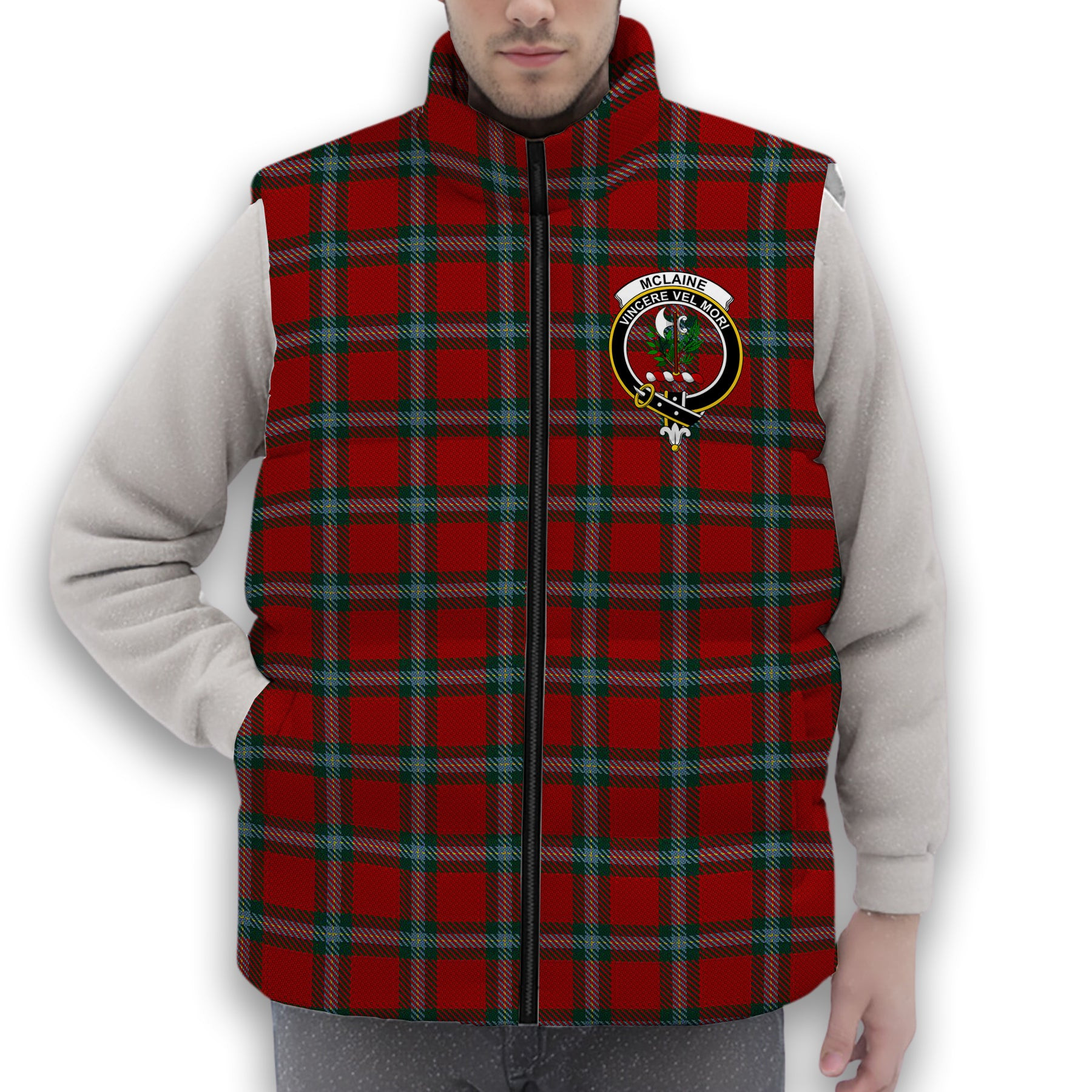 ScotsTee Shop Scottish McLaine of Loch Buie Crest Tartan Puffer Vest Winter White Duck Down Vest Sleeveless