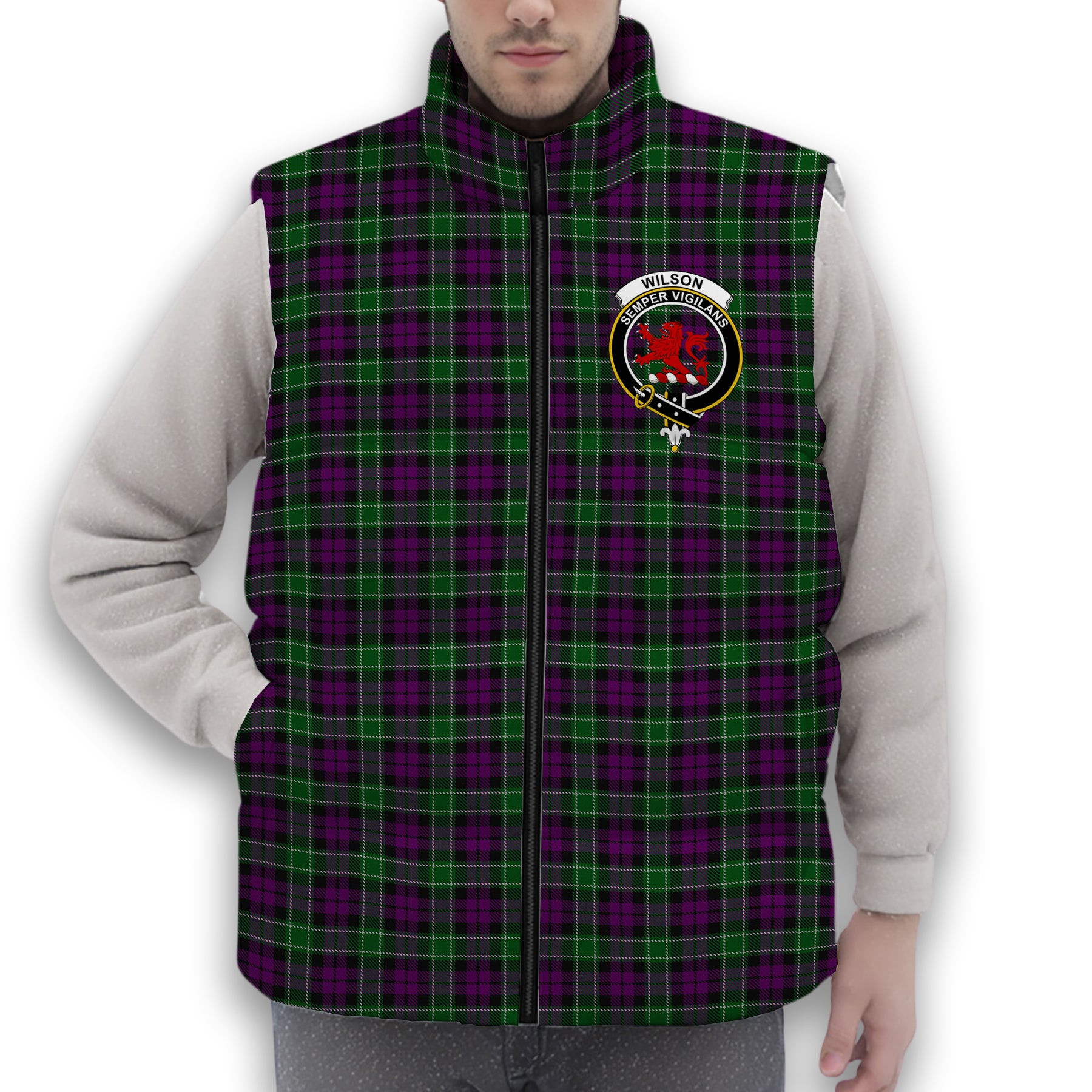ScotsTee Shop Scottish Wilsons 158 Crest Tartan Puffer Vest Winter White Duck Down Vest Sleeveless