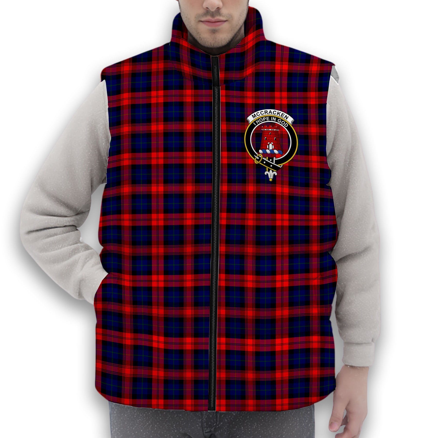 ScotsTee Shop Scottish McCracken Crest Tartan Puffer Vest Winter White Duck Down Vest Sleeveless