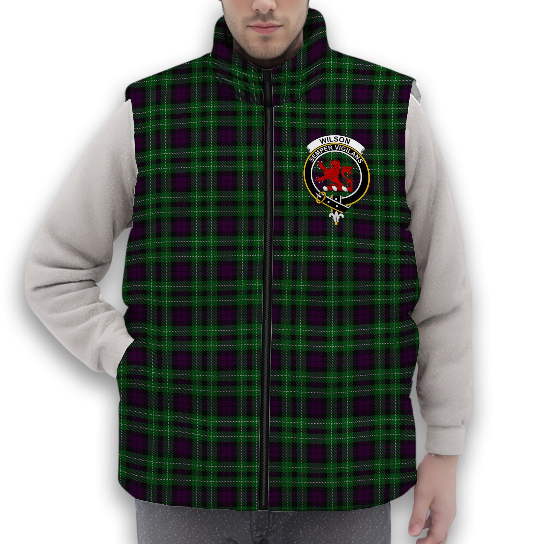 ScotsTee Shop Scottish Wilsons 064 2 Crest Tartan Puffer Vest Winter White Duck Down Vest Sleeveless