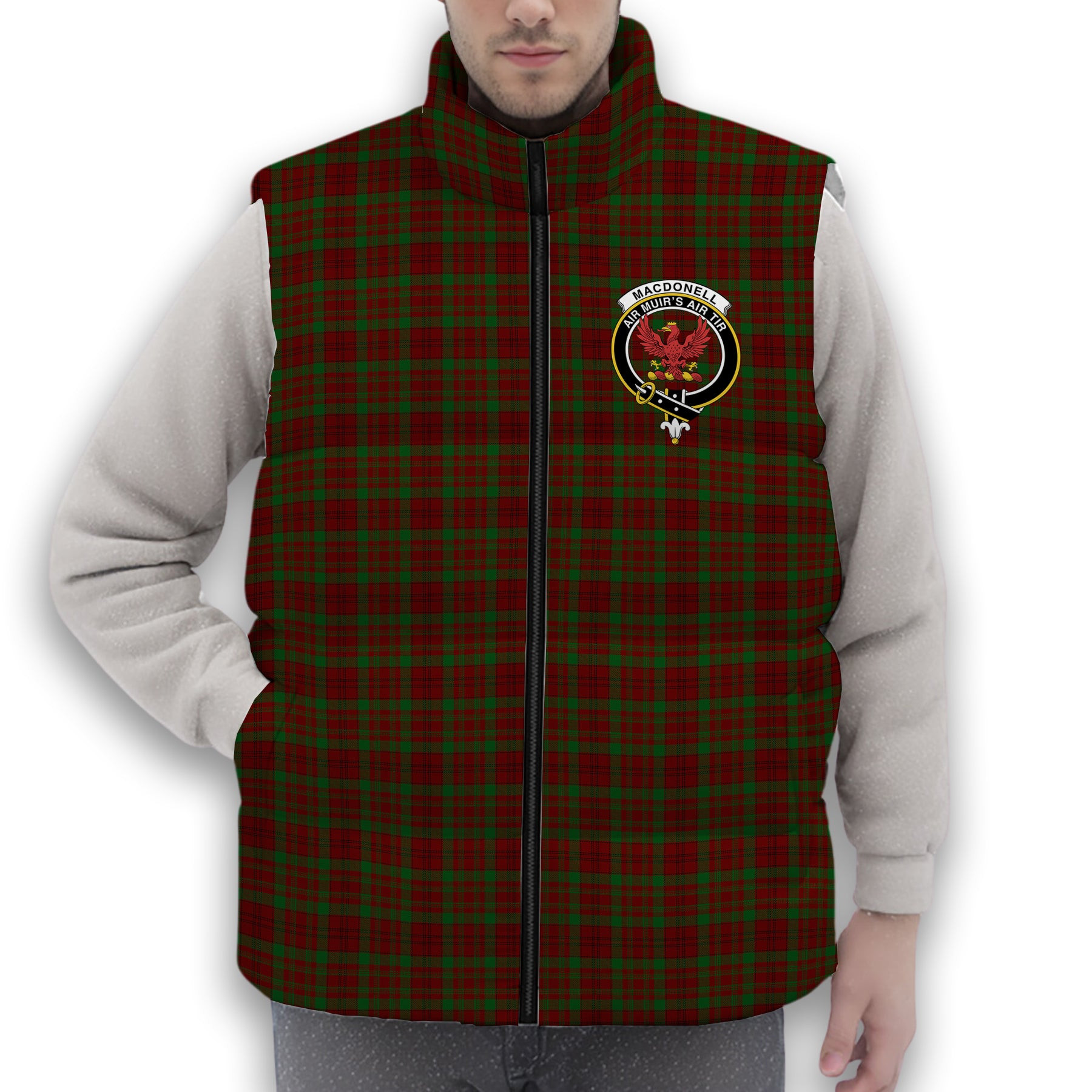 ScotsTee Shop Scottish MacDonell of Keppoch 3 Crest Tartan Puffer Vest Winter White Duck Down Vest Sleeveless