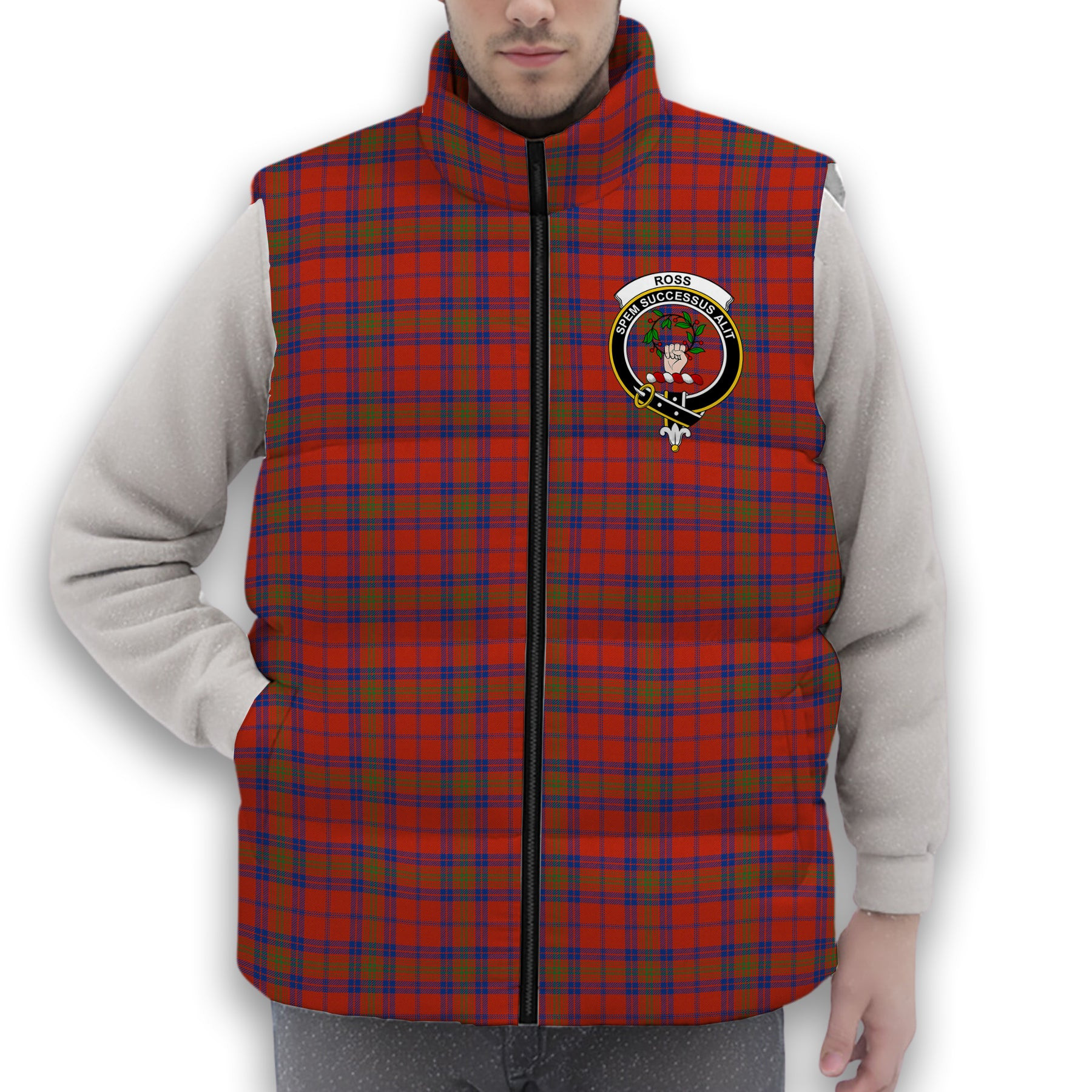ScotsTee Shop Scottish Ross Old Ancient Crest Tartan Puffer Vest Winter White Duck Down Vest Sleeveless