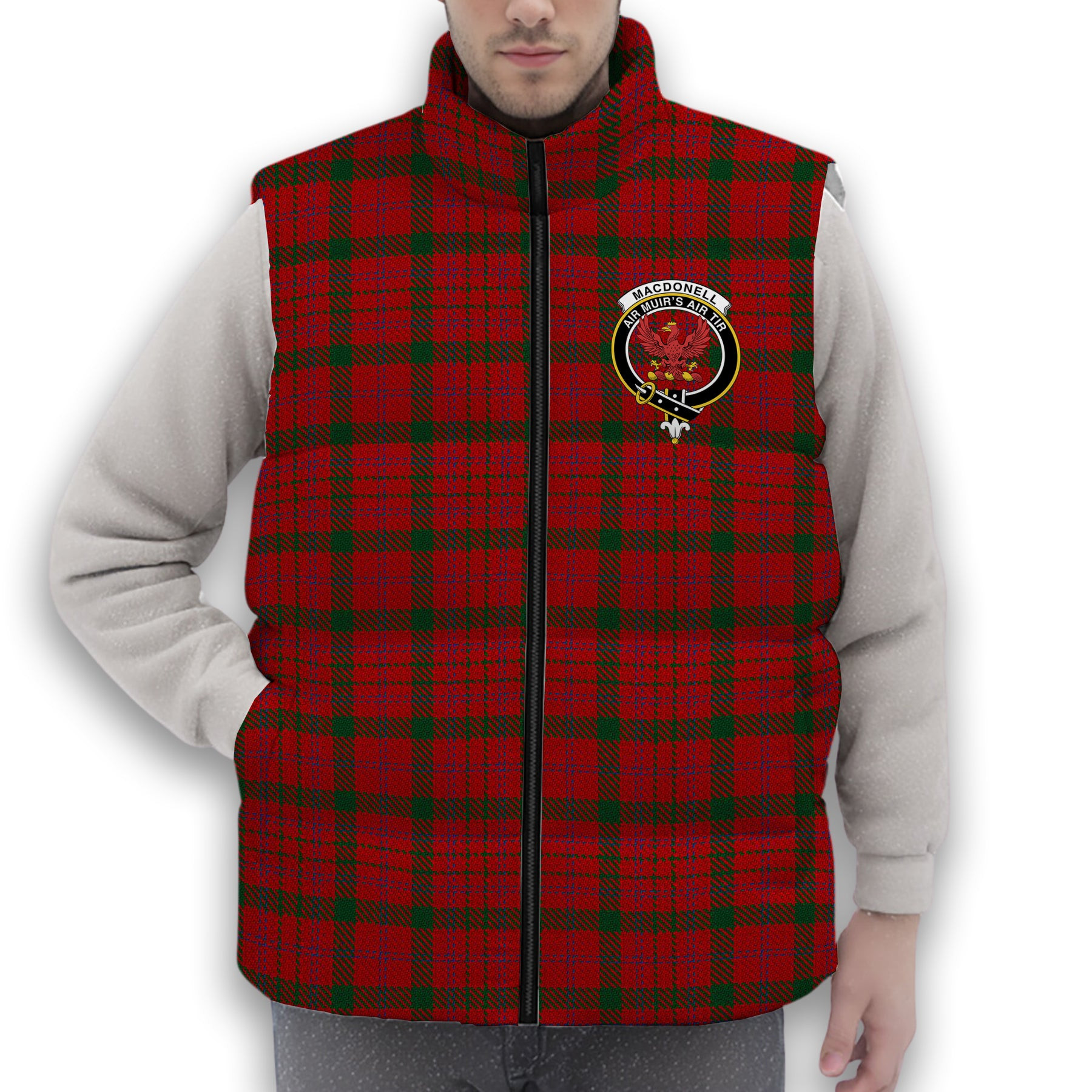 ScotsTee Shop Scottish MacDonell of Keppoch Modern Crest Tartan Puffer Vest Winter White Duck Down Vest Sleeveless