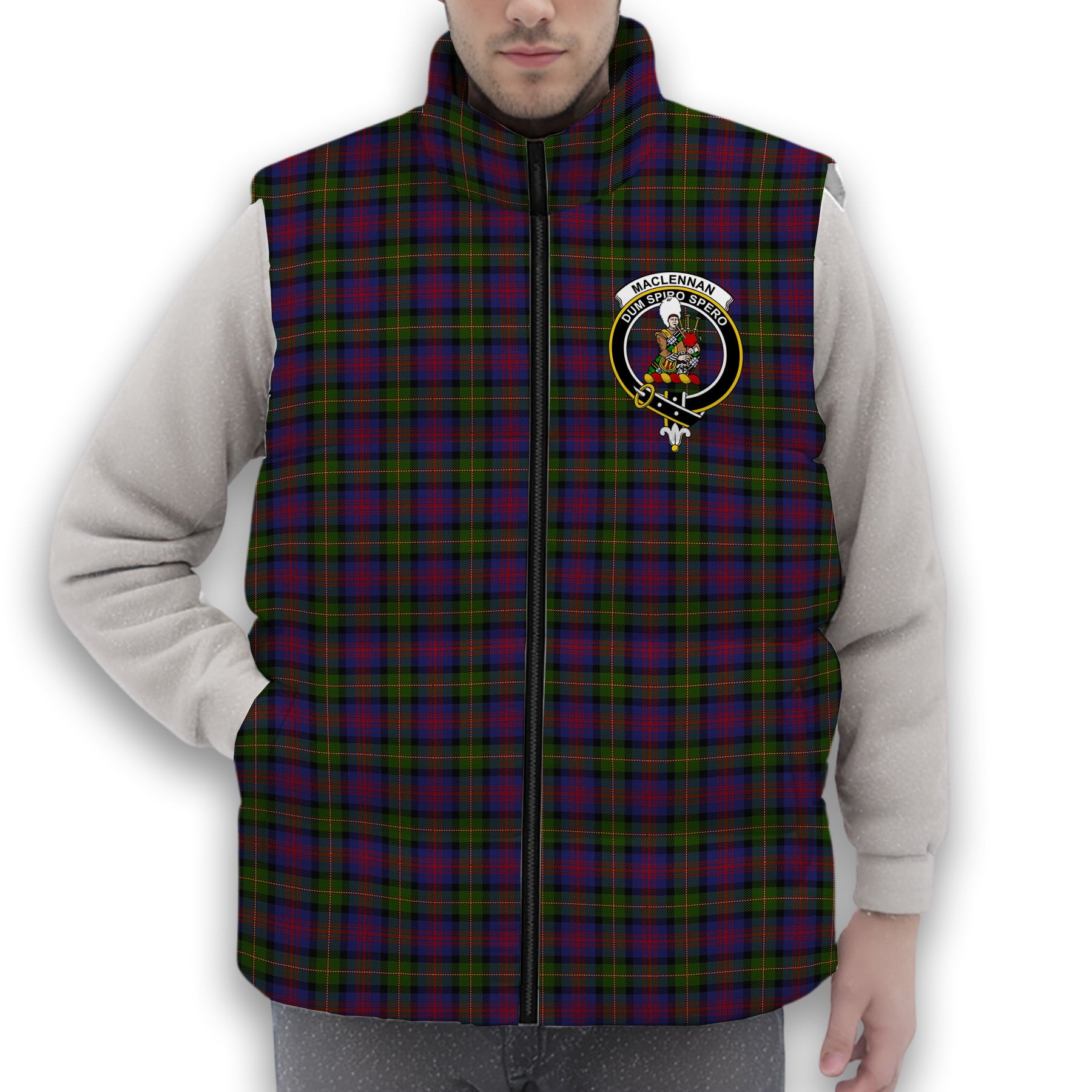 ScotsTee Shop Scottish MacLennan Crest Tartan Puffer Vest Winter White Duck Down Vest Sleeveless