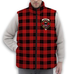 ScotsTee Shop Scottish MacLeod Black and Red Modern Crest Tartan Puffer Vest Winter White Duck Down Vest Sleeveless