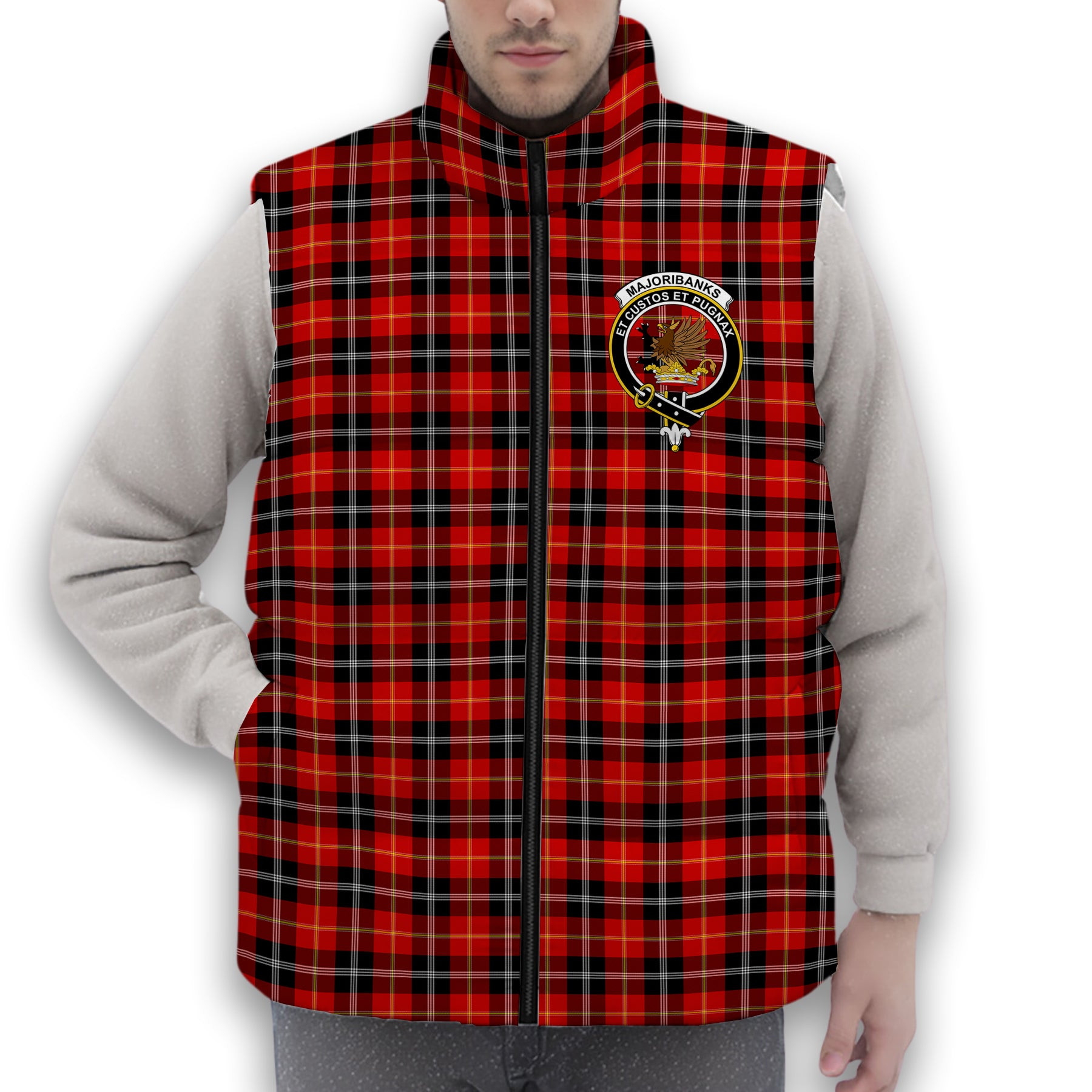 ScotsTee Shop Scottish Marjoribanks SC Crest Tartan Puffer Vest Winter White Duck Down Vest Sleeveless
