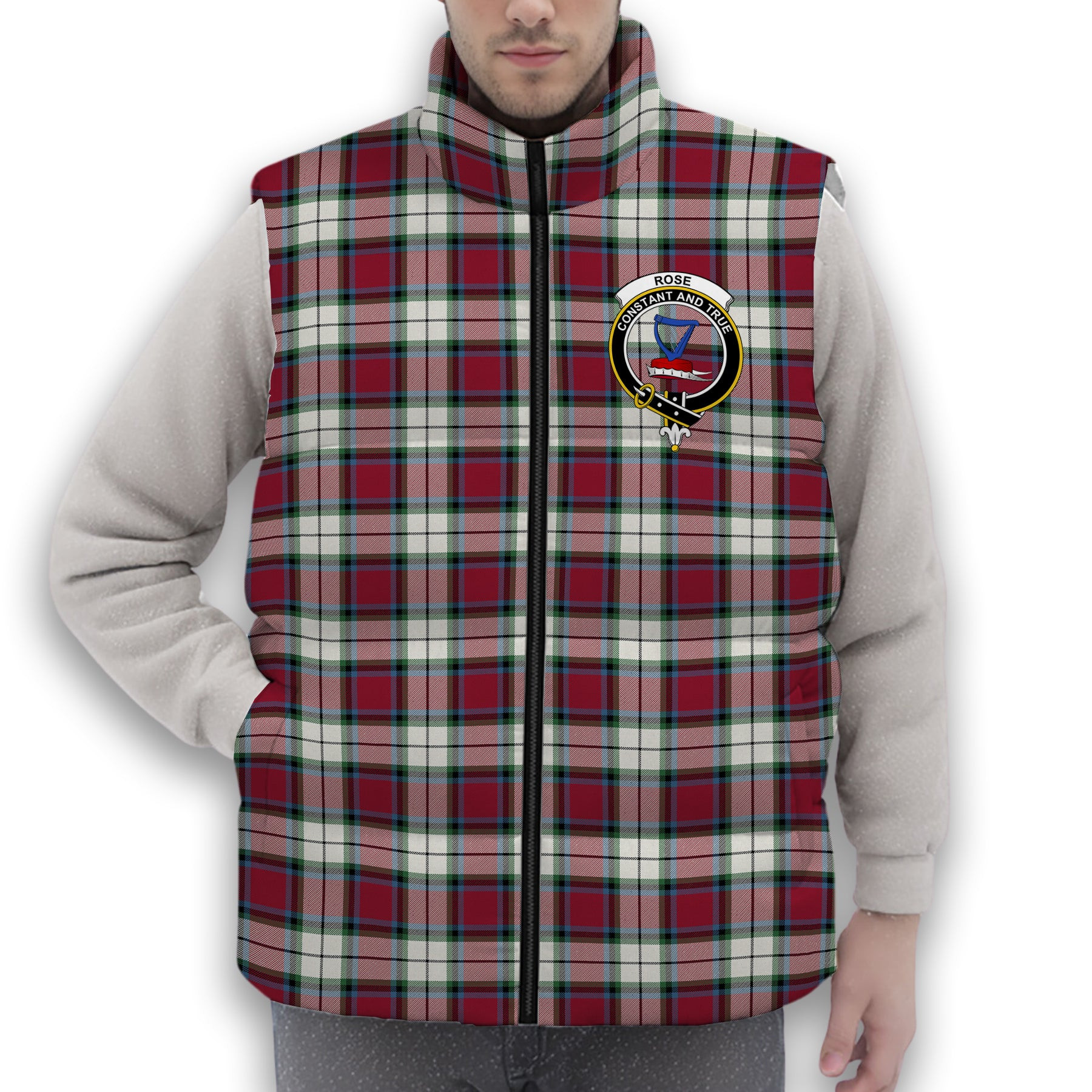 ScotsTee Shop Scottish Rose Dress Modern Crest Tartan Puffer Vest Winter White Duck Down Vest Sleeveless