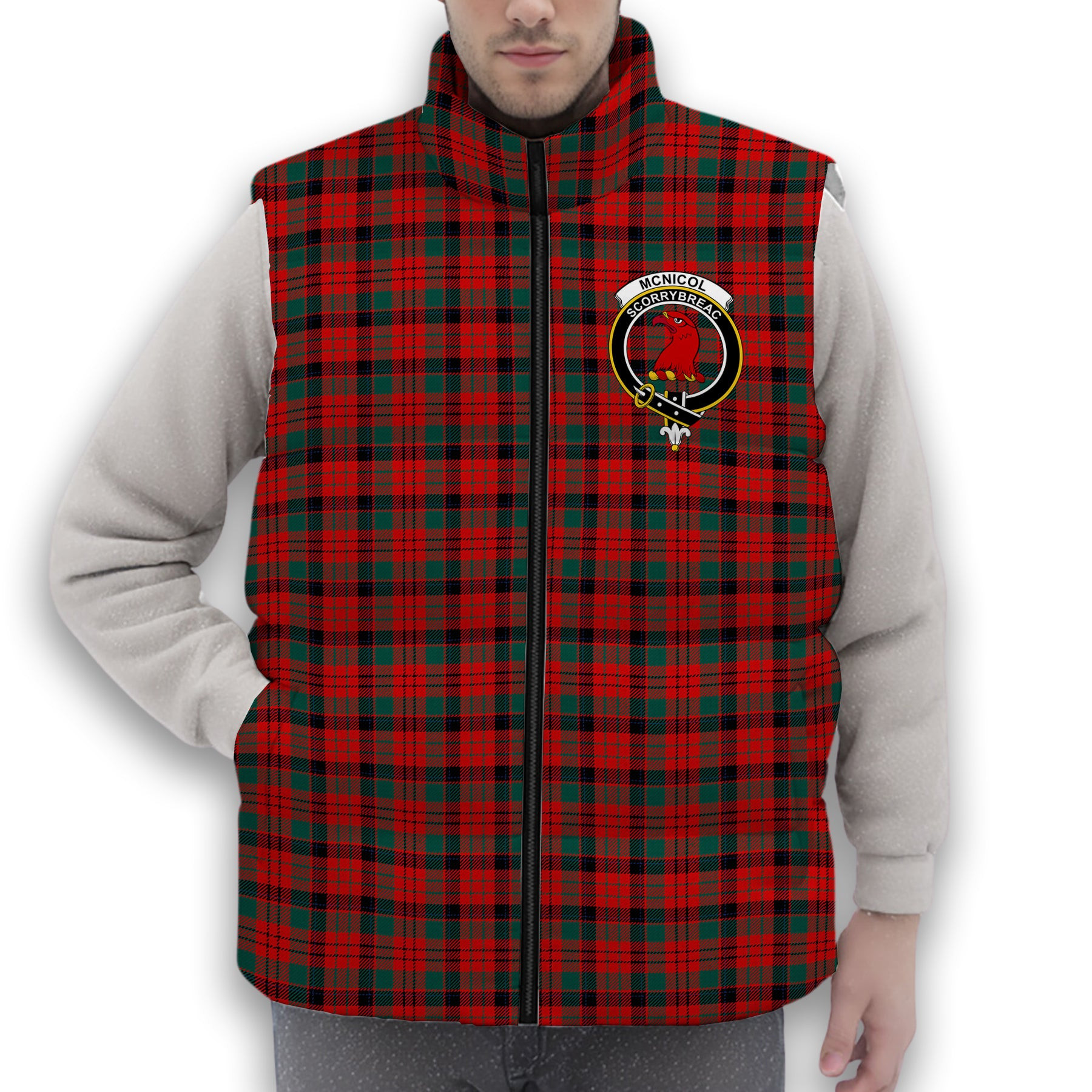 ScotsTee Shop Scottish McNicol Modern Crest Tartan Puffer Vest Winter White Duck Down Vest Sleeveless