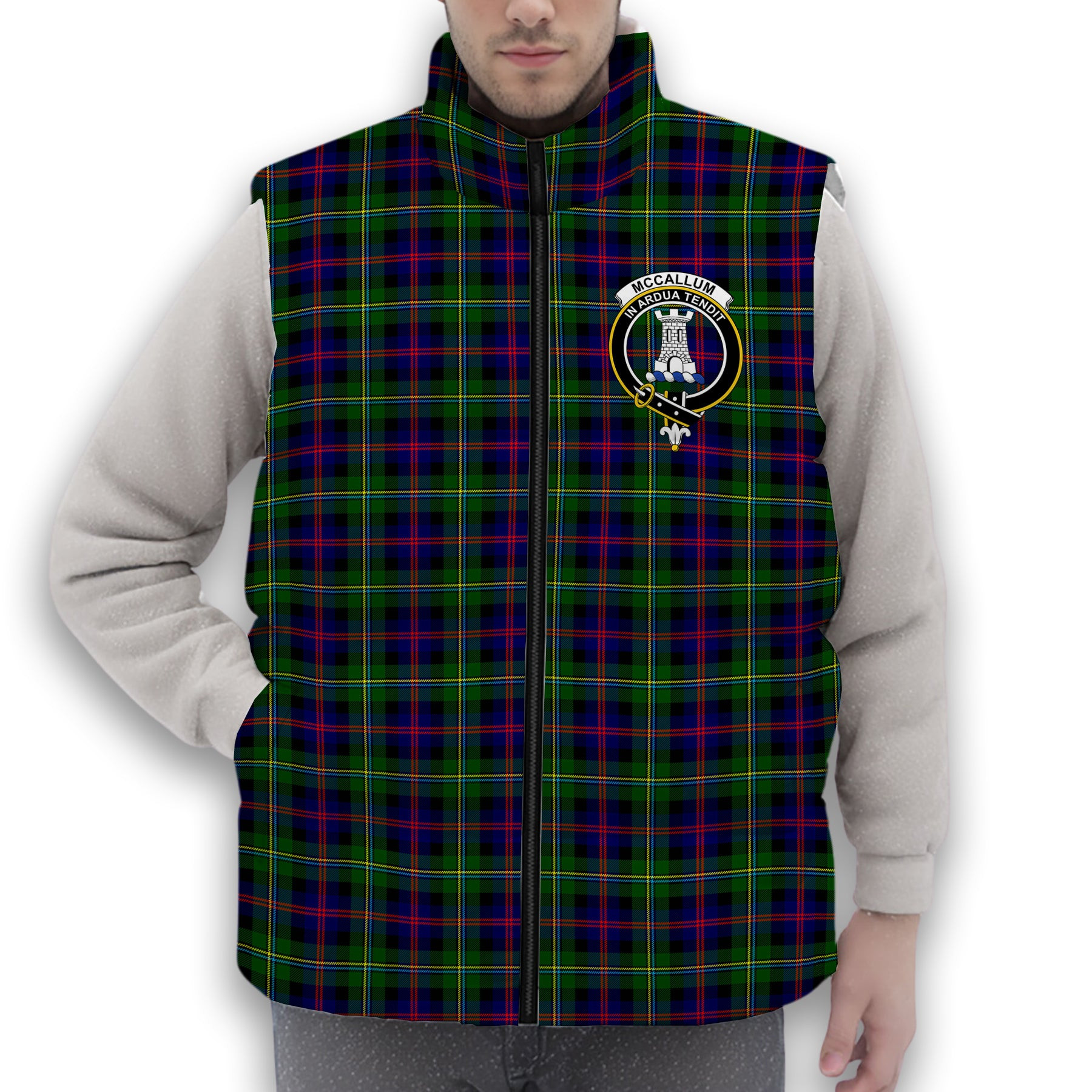 ScotsTee Shop Scottish McCallum #2 Crest Tartan Puffer Vest Winter White Duck Down Vest Sleeveless