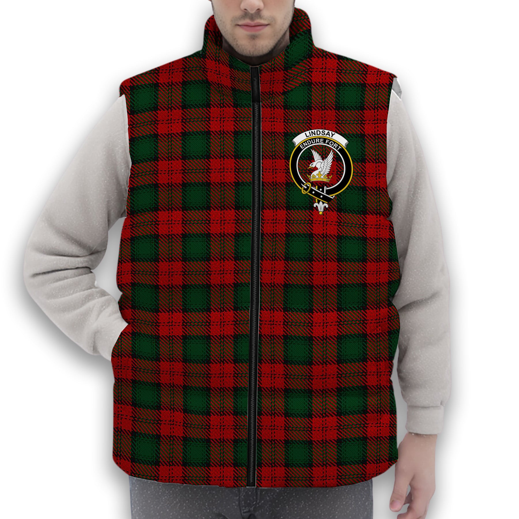 ScotsTee Shop Scottish Lindsay 2 Crest Tartan Puffer Vest Winter White Duck Down Vest Sleeveless