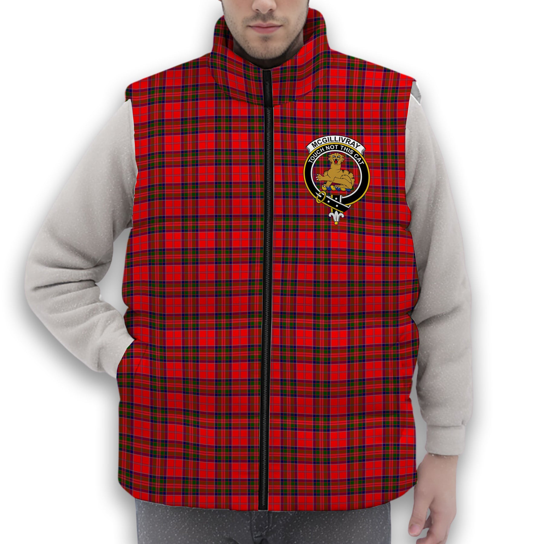 ScotsTee Shop Scottish McGillivray Modern Crest Tartan Puffer Vest Winter White Duck Down Vest Sleeveless
