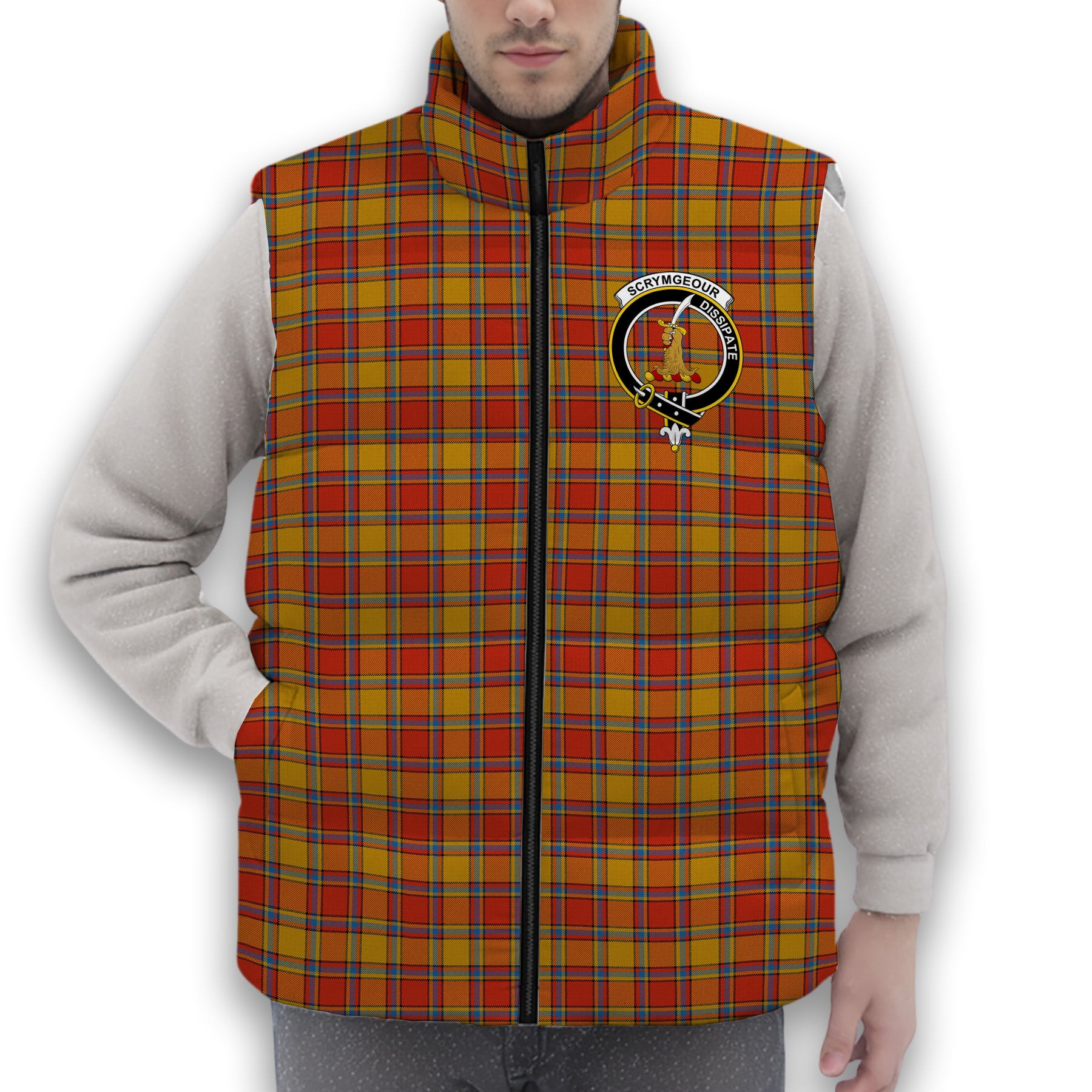 ScotsTee Shop Scottish Scrymgeour Ancient Crest Tartan Puffer Vest Winter White Duck Down Vest Sleeveless