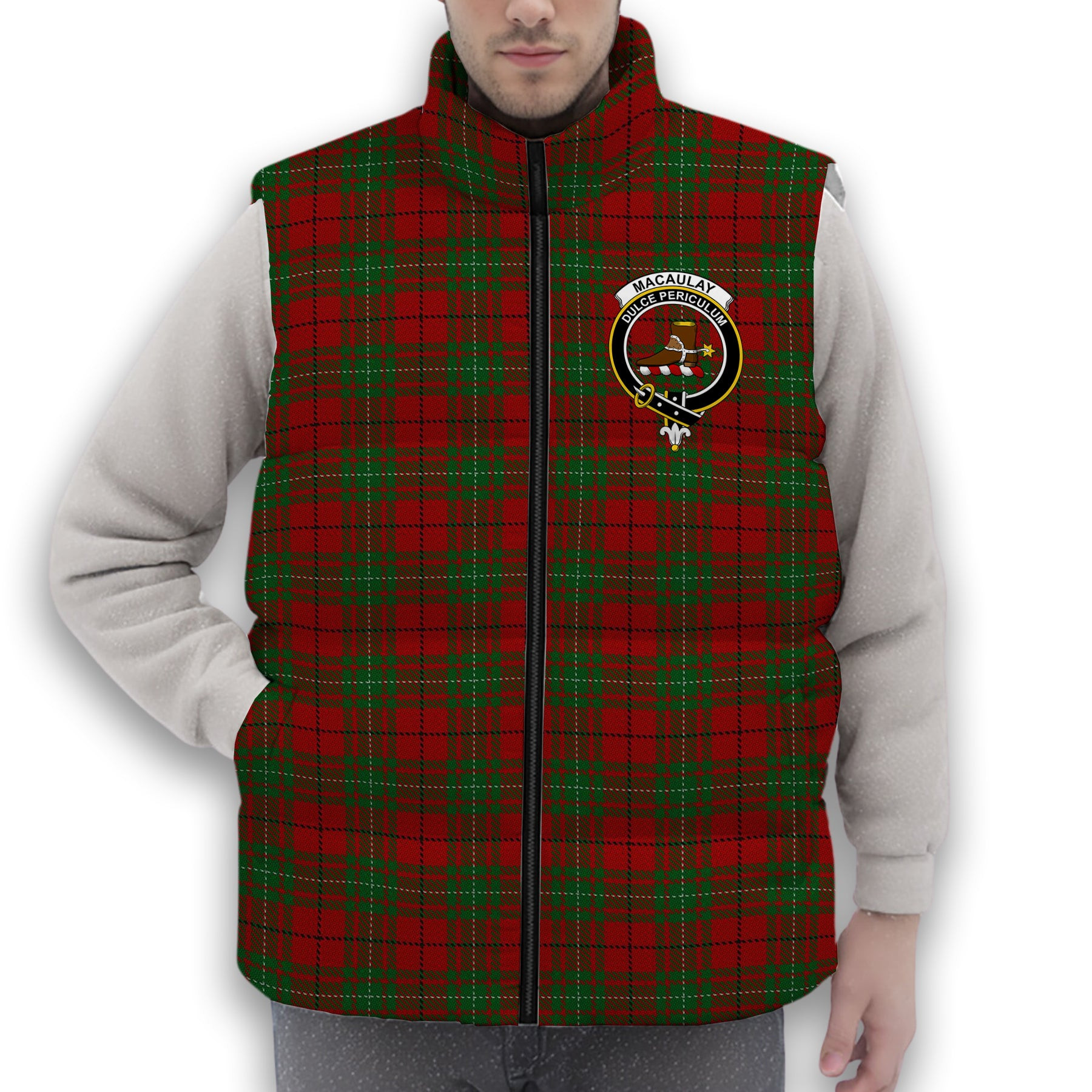 ScotsTee Shop Scottish MacAulay Crest Tartan Puffer Vest Winter White Duck Down Vest Sleeveless