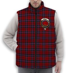 ScotsTee Shop Scottish Kelly of Sleat Red Crest Tartan Puffer Vest Winter White Duck Down Vest Sleeveless