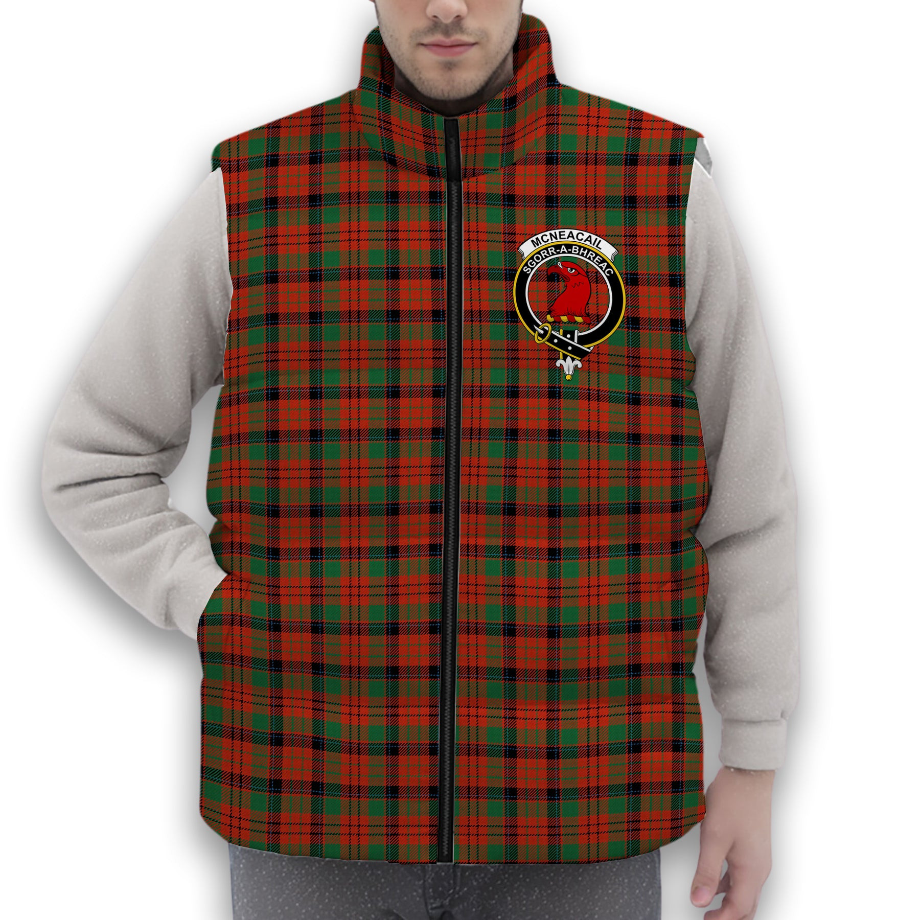 ScotsTee Shop Scottish McNeacail Ancient Crest Tartan Puffer Vest Winter White Duck Down Vest Sleeveless
