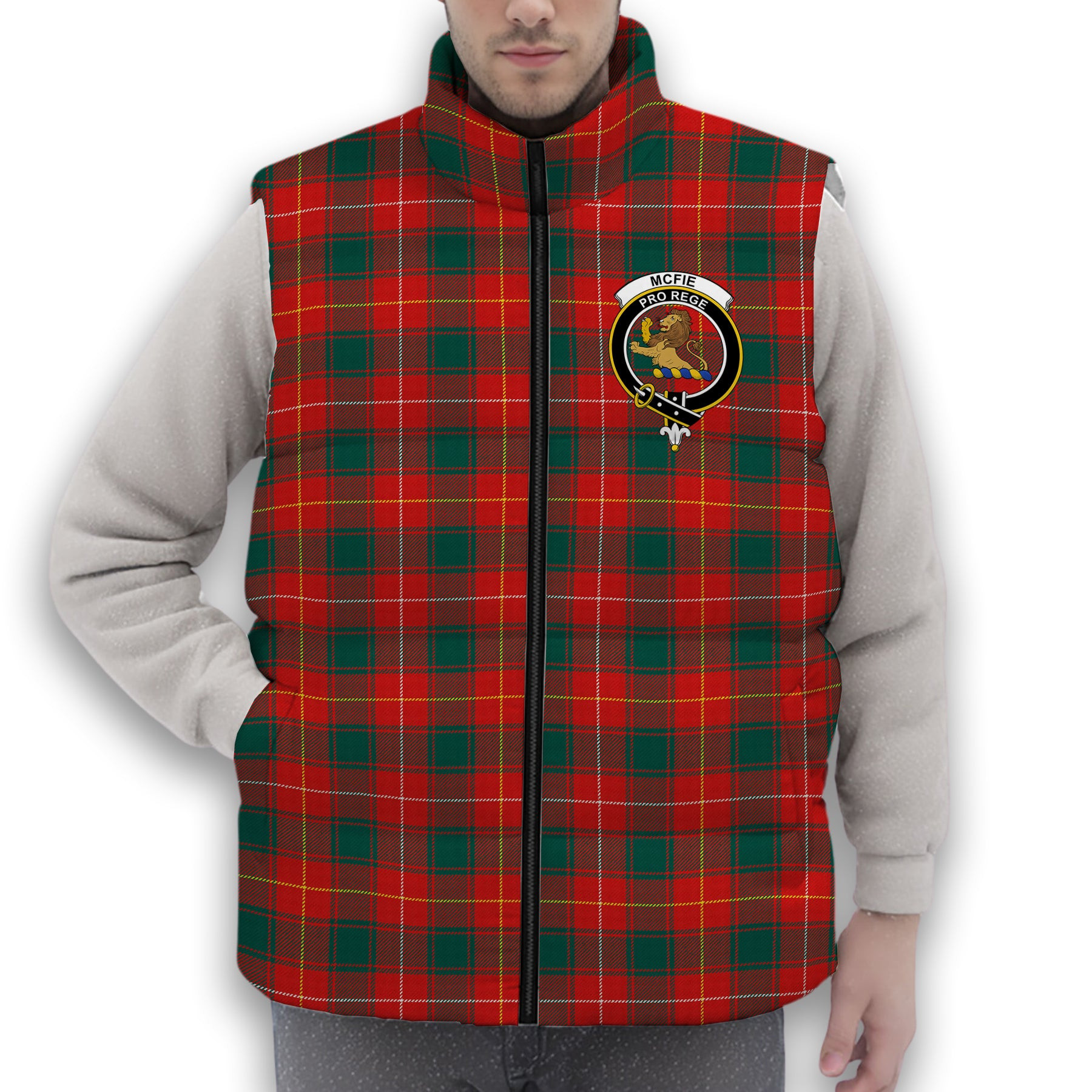 ScotsTee Shop Scottish McFie Modern Crest Tartan Puffer Vest Winter White Duck Down Vest Sleeveless