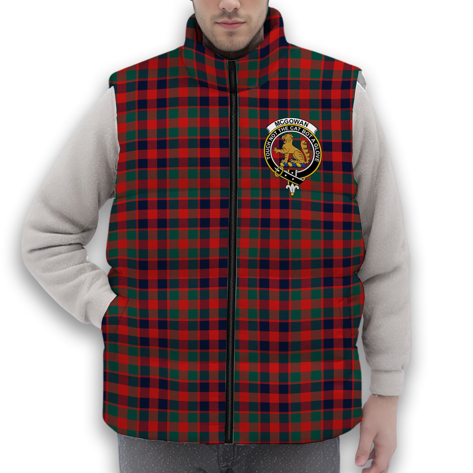 ScotsTee Shop Scottish McGowan Modern Crest Tartan Puffer Vest Winter White Duck Down Vest Sleeveless