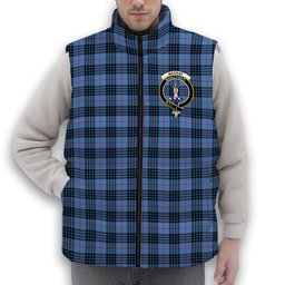 ScotsTee Shop Scottish MacKay Blue Crest Tartan Puffer Vest Winter White Duck Down Vest Sleeveless