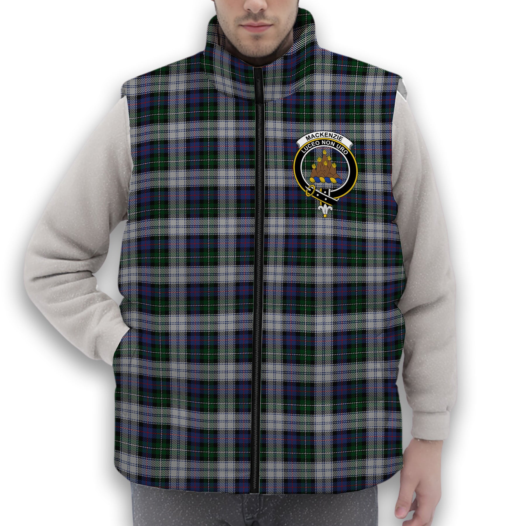ScotsTee Shop Scottish MacKenzie Dress 4 Crest Tartan Puffer Vest Winter White Duck Down Vest Sleeveless