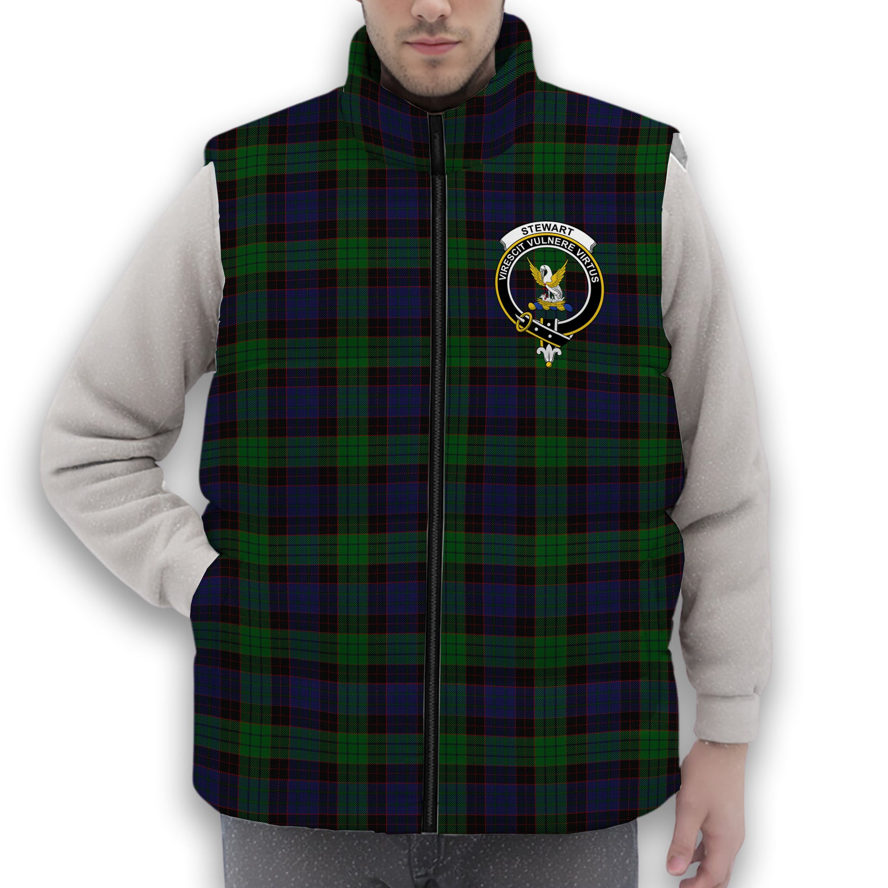 ScotsTee Shop Scottish Stewart Old Crest Tartan Puffer Vest Winter White Duck Down Vest Sleeveless