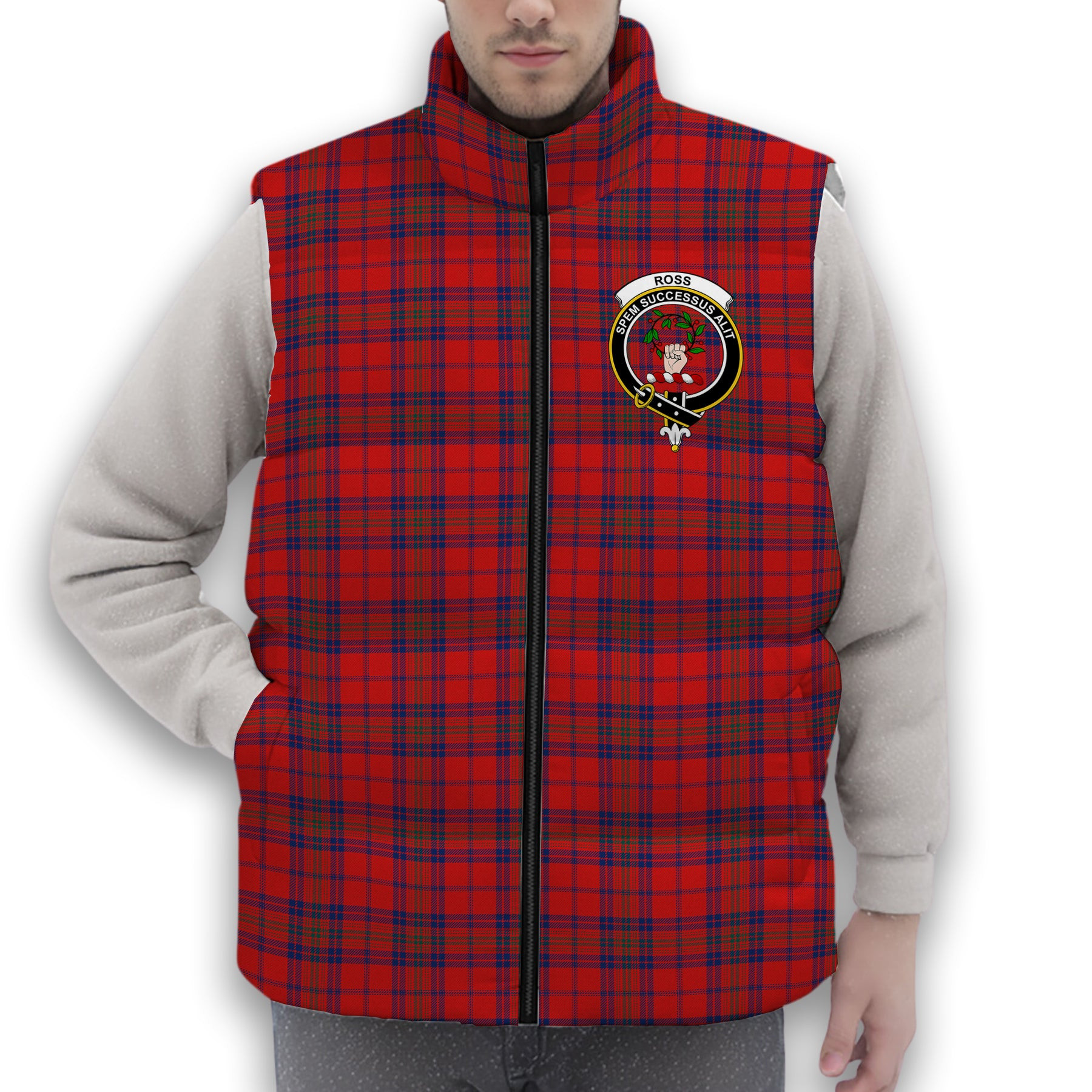ScotsTee Shop Scottish Ross Old Modern Crest Tartan Puffer Vest Winter White Duck Down Vest Sleeveless