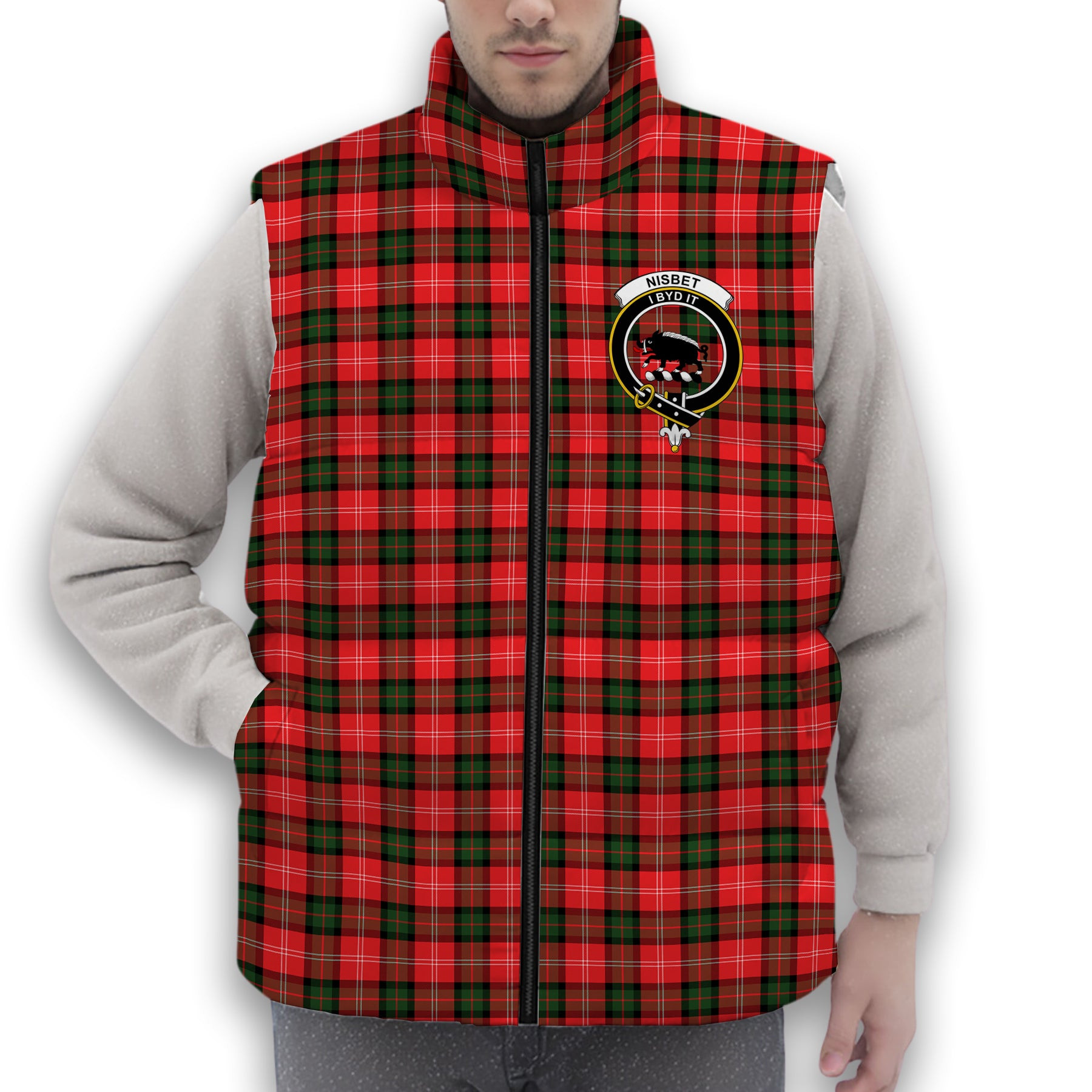 ScotsTee Shop Scottish Nisbet Modern Crest Tartan Puffer Vest Winter White Duck Down Vest Sleeveless