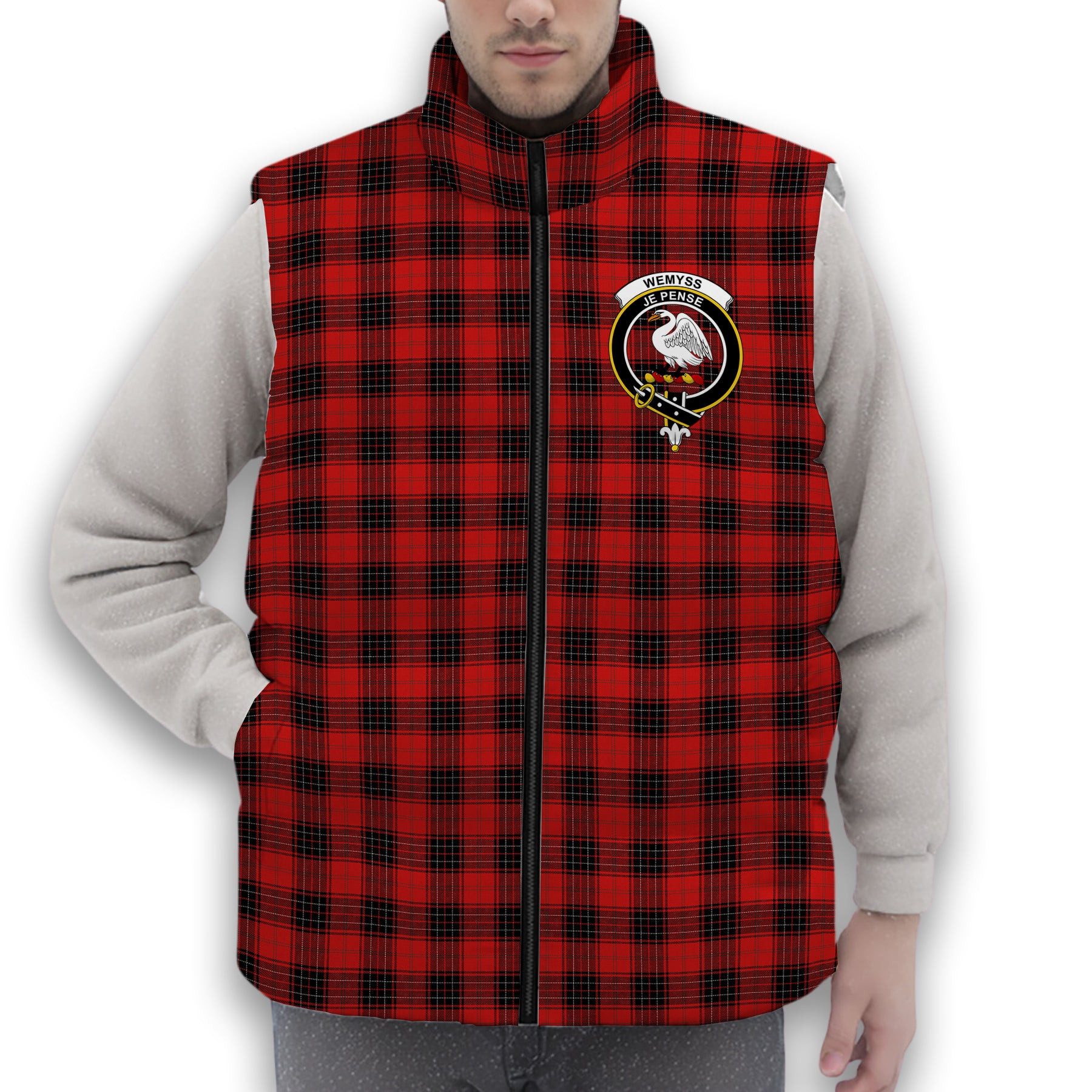ScotsTee Shop Scottish Wemyss Modern Clan Crest Tartan Puffer Vest Winter White Duck Down Vest Sleeveless