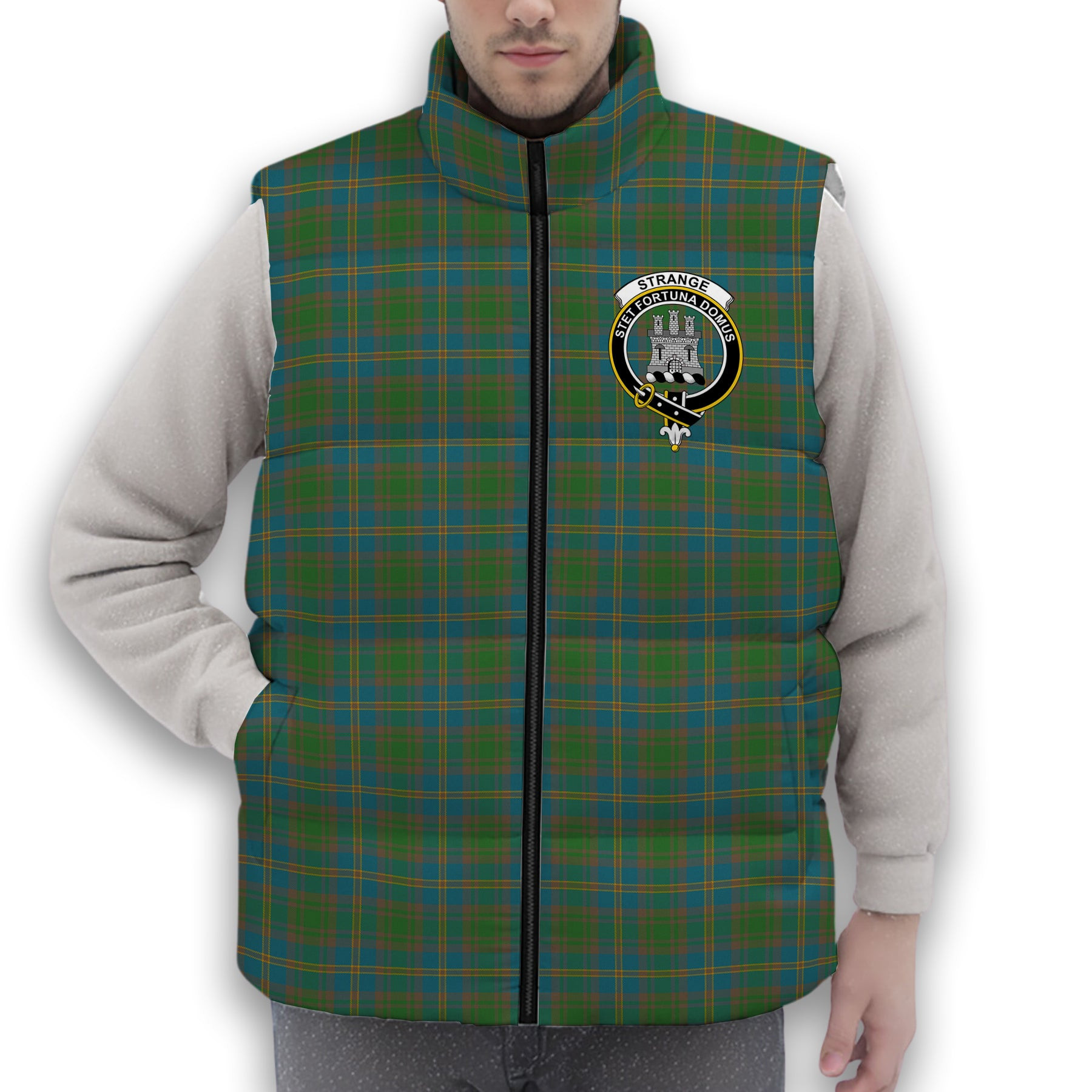 ScotsTee Shop Scottish Strange of Balkaskie Ancient Crest Tartan Puffer Vest Winter White Duck Down Vest Sleeveless
