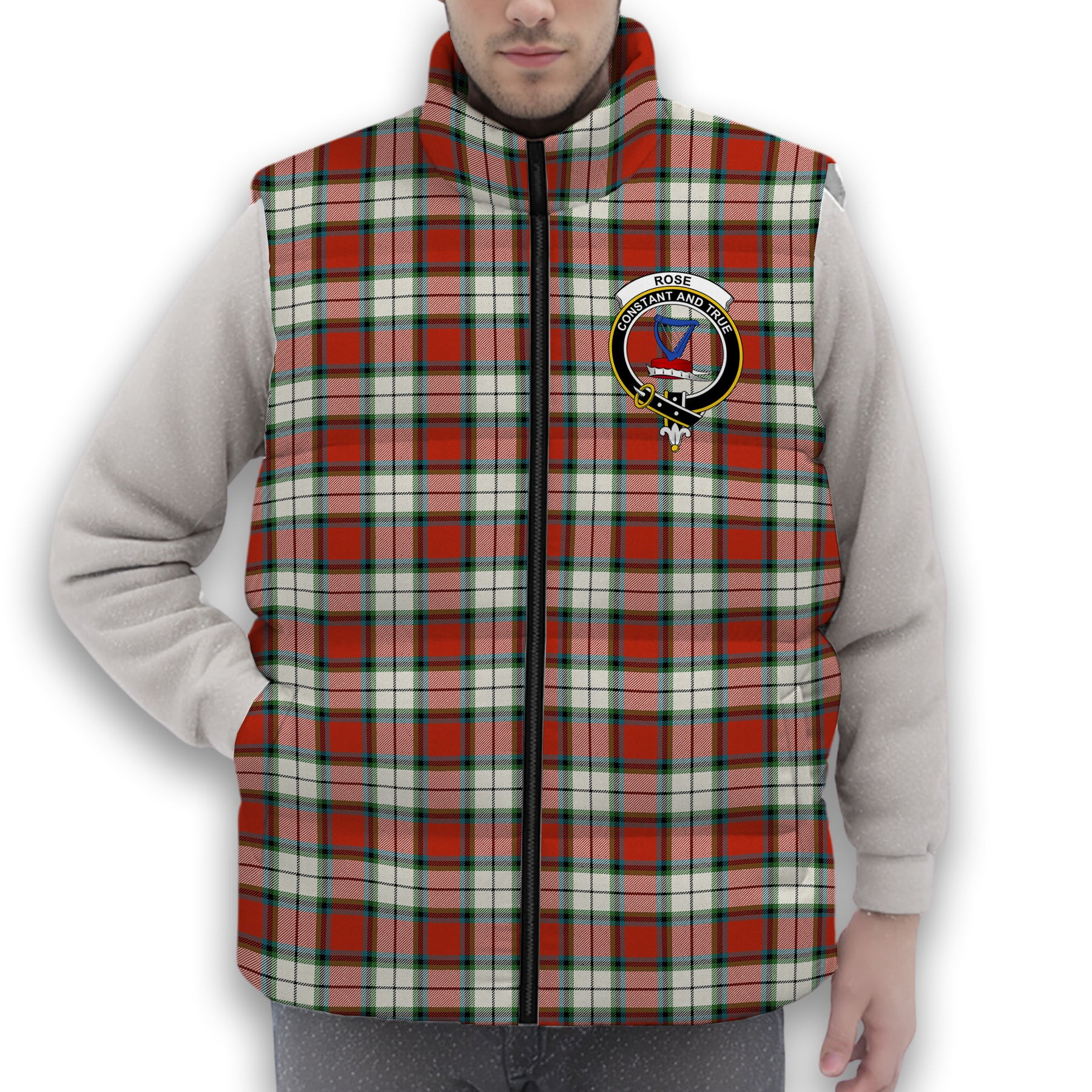 ScotsTee Shop Scottish Rose Dress Ancient Crest Tartan Puffer Vest Winter White Duck Down Vest Sleeveless