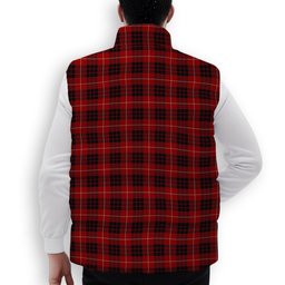 ScotsTee Shop Scottish Monroe Black and Red Crest Tartan Puffer Vest Winter White Duck Down Vest Sleeveless