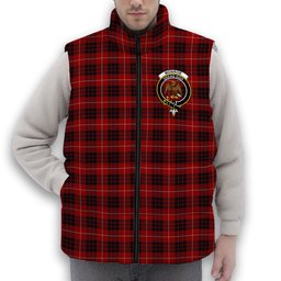 ScotsTee Shop Scottish Monroe Black and Red Crest Tartan Puffer Vest Winter White Duck Down Vest Sleeveless