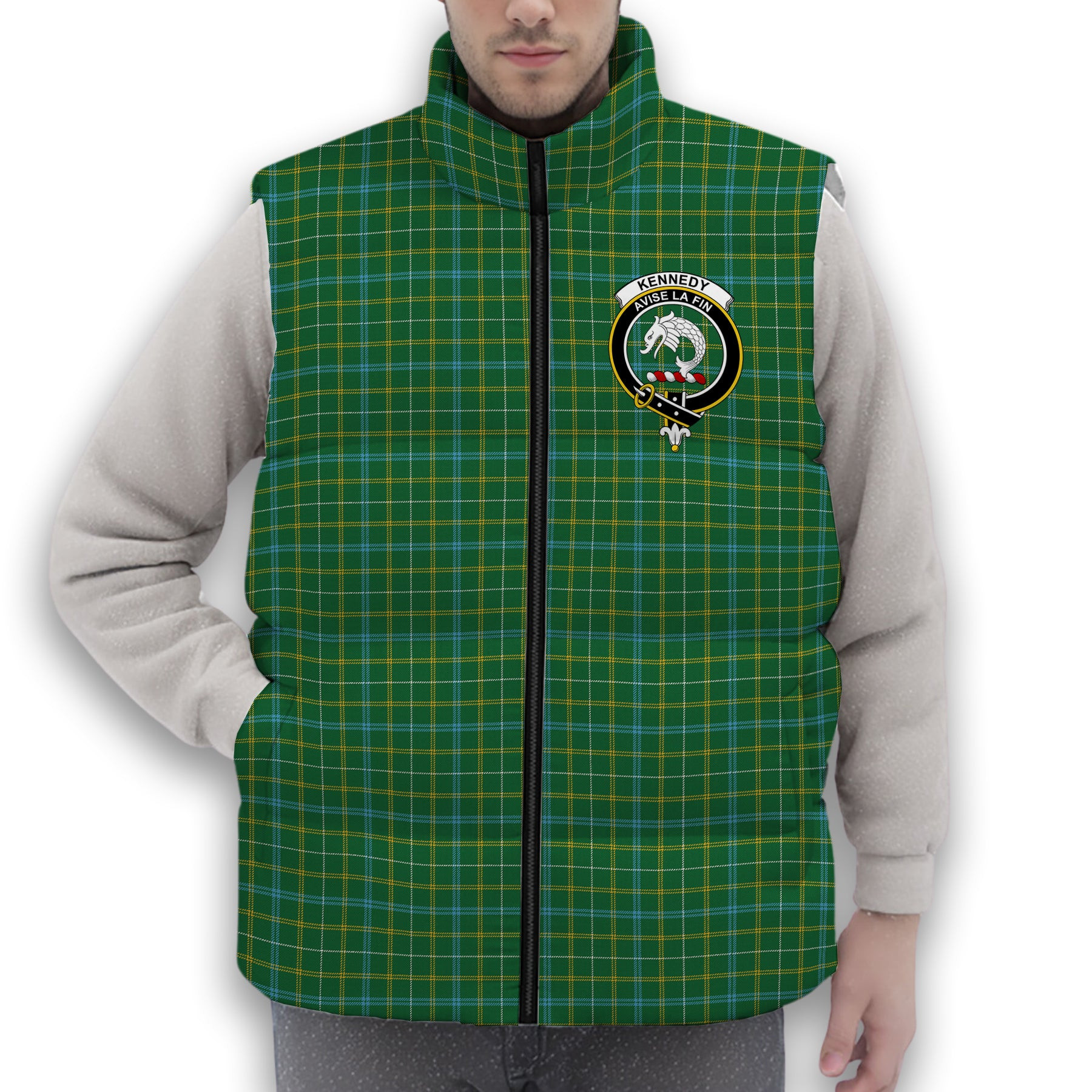 ScotsTee Shop Scottish Kennedy Irish Ancient Crest Tartan Puffer Vest Winter White Duck Down Vest Sleeveless
