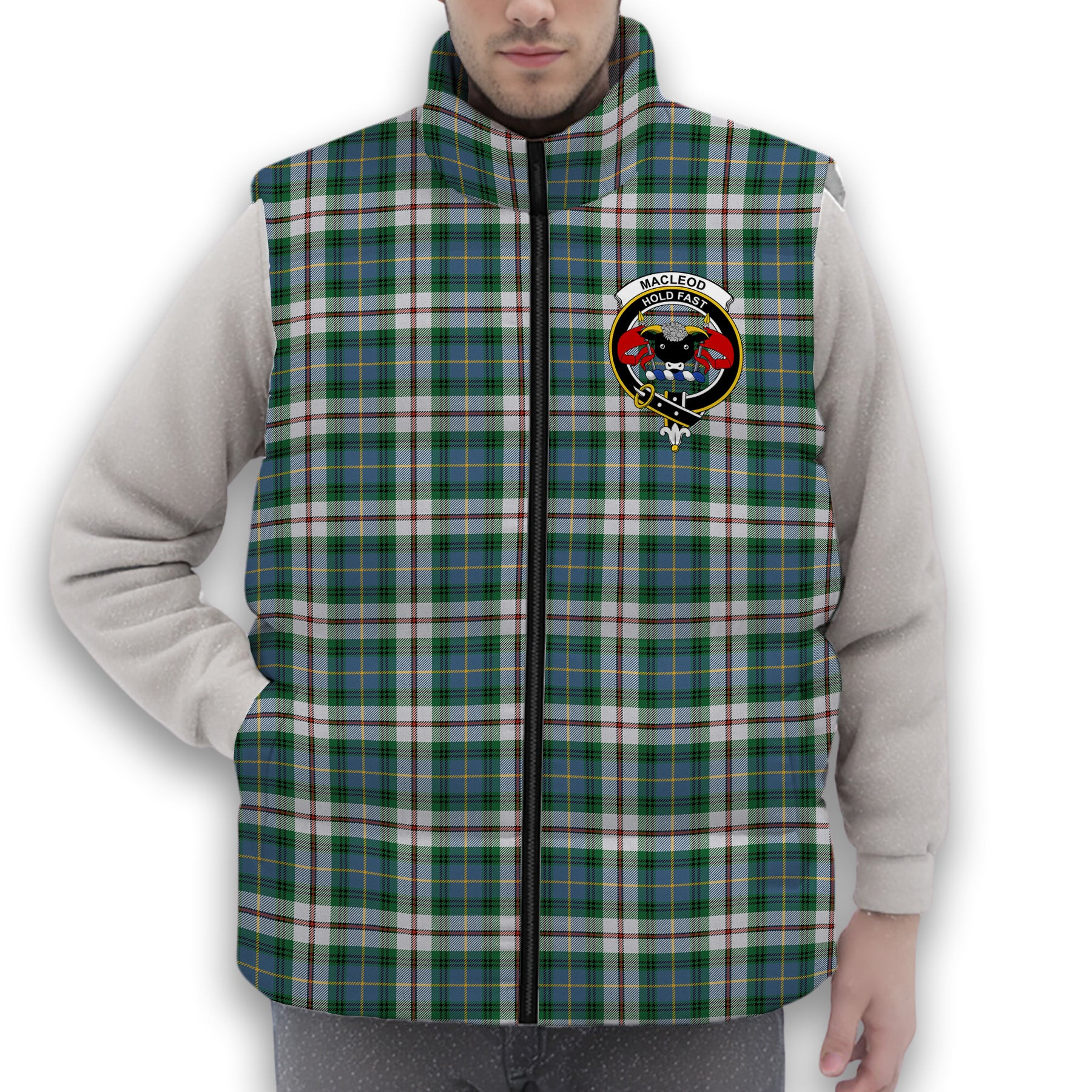ScotsTee Shop Scottish MacLeod Of Californian Ancient Crest Tartan Puffer Vest Winter White Duck Down Vest Sleeveless