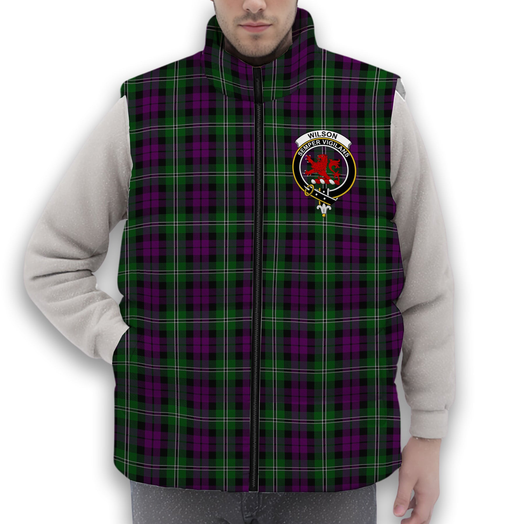 ScotsTee Shop Scottish Wilson Crest Tartan Puffer Vest Winter White Duck Down Vest Sleeveless
