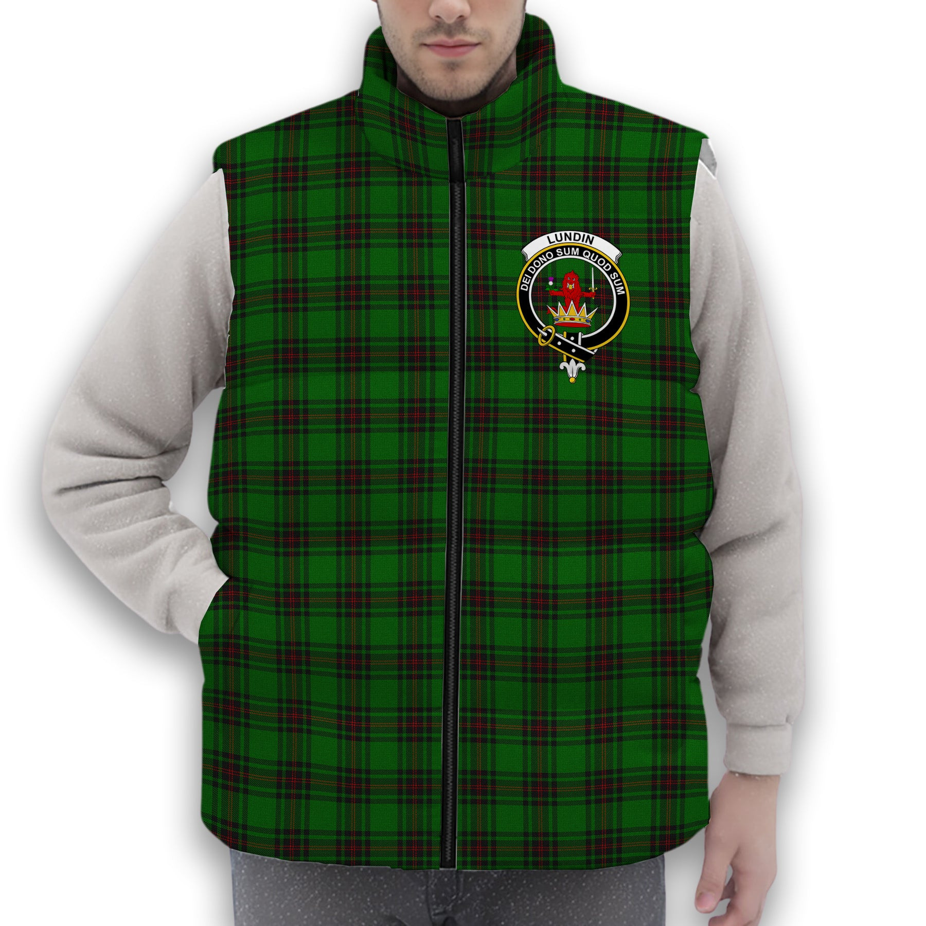 ScotsTee Shop Scottish Lundin Crest Tartan Puffer Vest Winter White Duck Down Vest Sleeveless