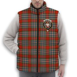 ScotsTee Shop Scottish McFarland Red Ancient Crest Tartan Puffer Vest Winter White Duck Down Vest Sleeveless