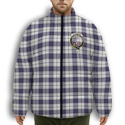 ScotsTee Shop Scottish Alexander of Menstry Dress Modern Crest Tartan Collar Down Jacket Winter White Duck Down Plaid