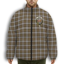 ScotsTee Shop Scottish Baillie Dress Crest Tartan Collar Down Jacket Winter White Duck Down Plaid