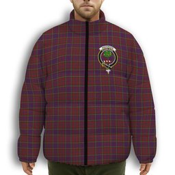 ScotsTee Shop Scottish Anderson of Kinnedear Red Crest Tartan Collar Down Jacket Winter White Duck Down Plaid