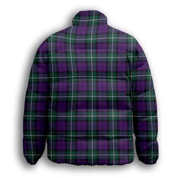 ScotsTee Shop Scottish Baillie Highland Society Modern Crest Tartan Collar Down Jacket Winter White Duck Down Plaid