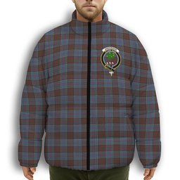 ScotsTee Shop Scottish Anderson Highland Society of London Crest Tartan Collar Down Jacket Winter White Duck Down Plaid